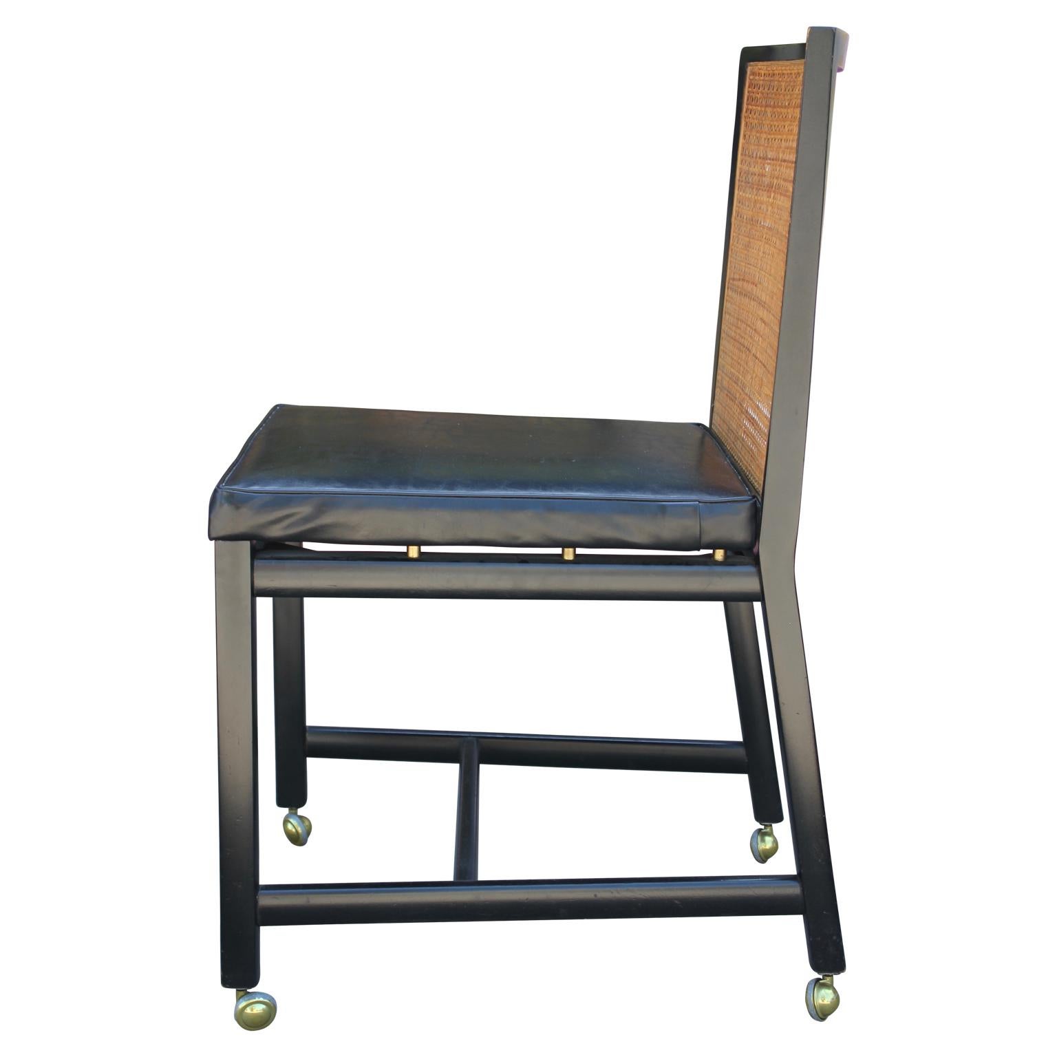 Set of Four Black Lacquer Cane Back Dining Chairs by Michael Taylor for Baker 1