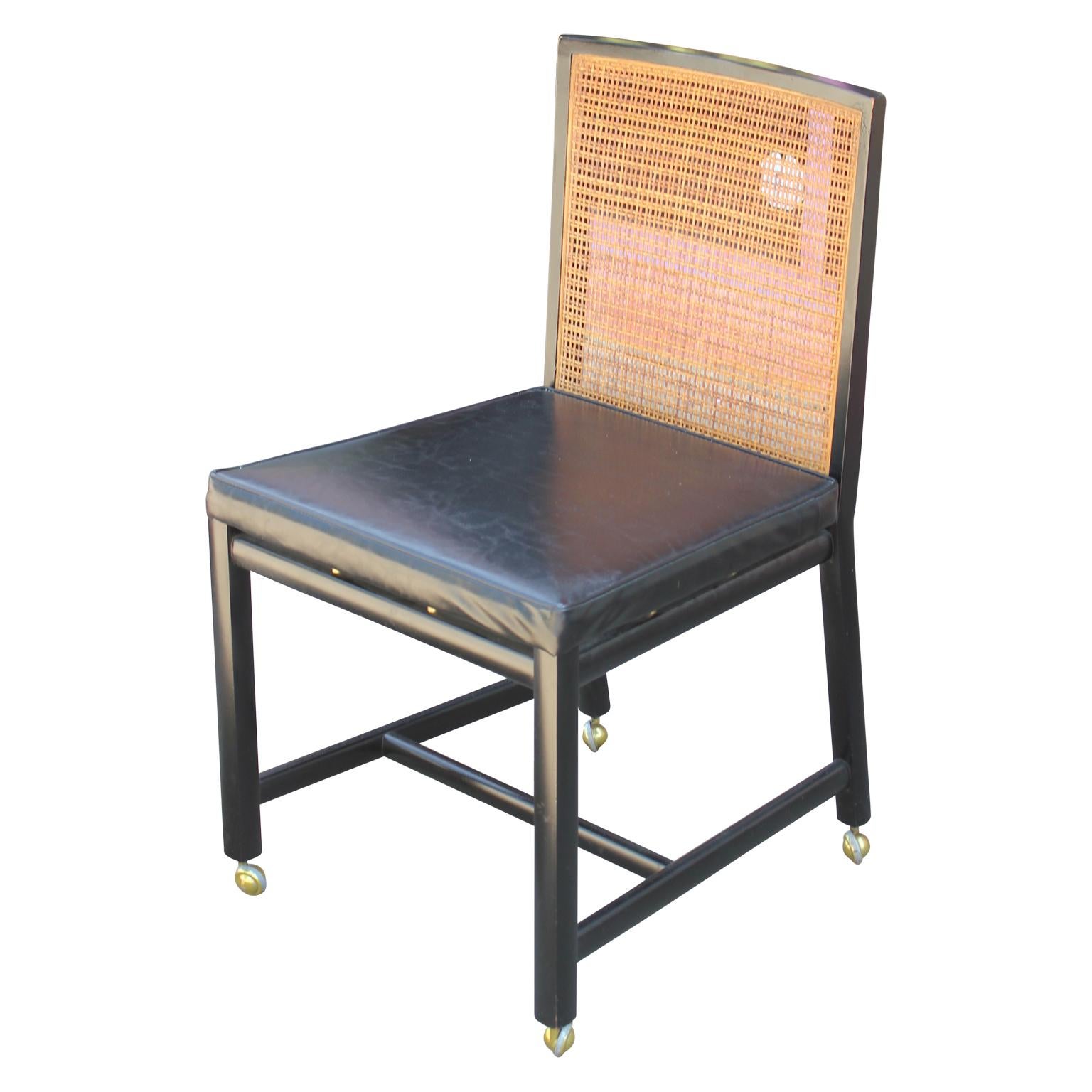 Set of Four Black Lacquer Cane Back Dining Chairs by Michael Taylor for Baker 2