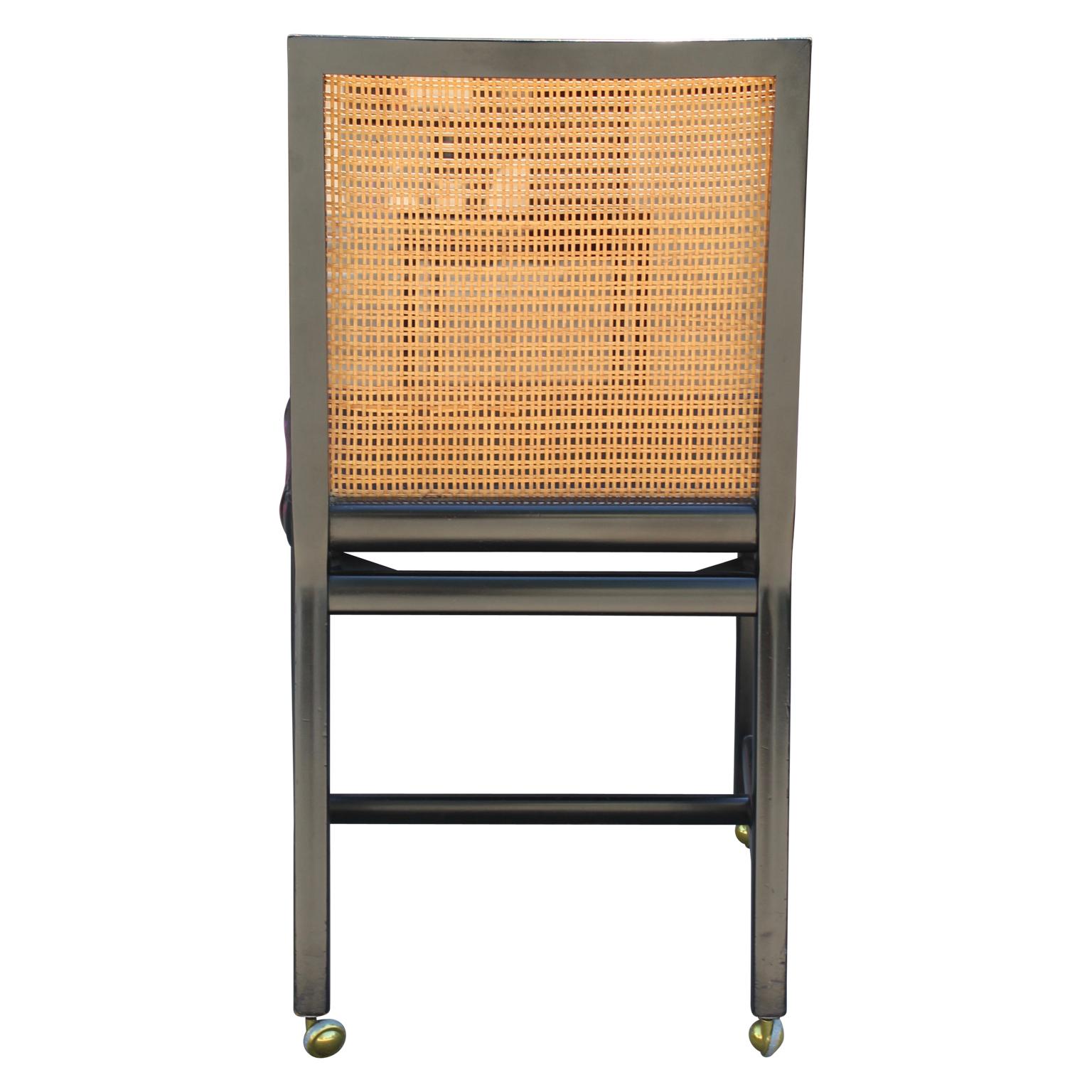 Set of Four Black Lacquer Cane Back Dining Chairs by Michael Taylor for Baker 3