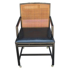 Set of Four Black Lacquer Cane Back Dining Chairs by Michael Taylor for Baker