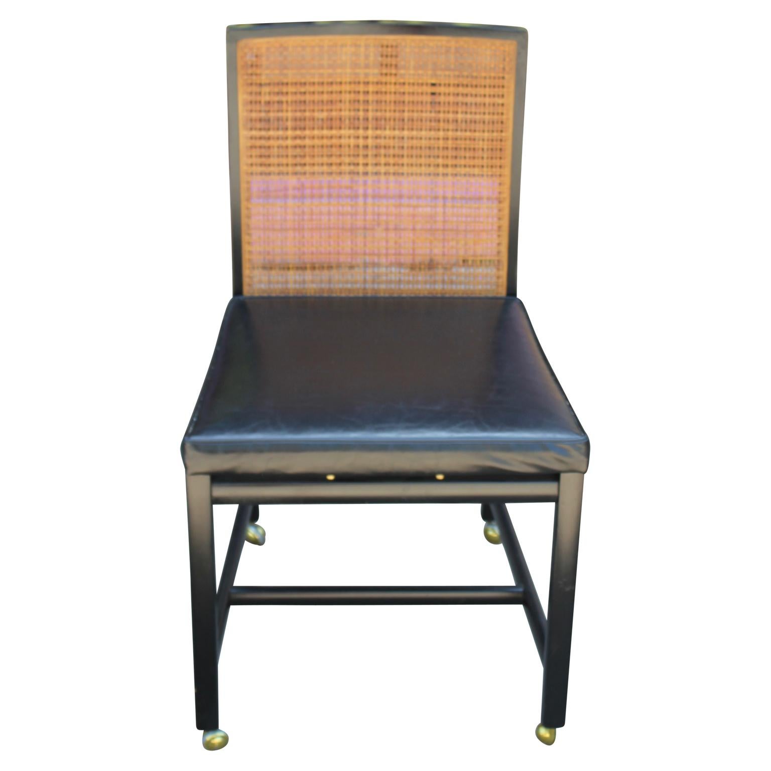 Set of Four Black Lacquer Cane Back Dining Chairs by Michael Taylor for Baker In Good Condition In Houston, TX