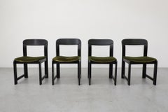 Set of Four Black Lacquer & Green Rizzo Style Dining Chairs