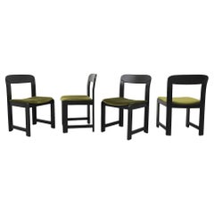 Set of Four Black Lacquer & Green Rizzo Style Dining Chairs