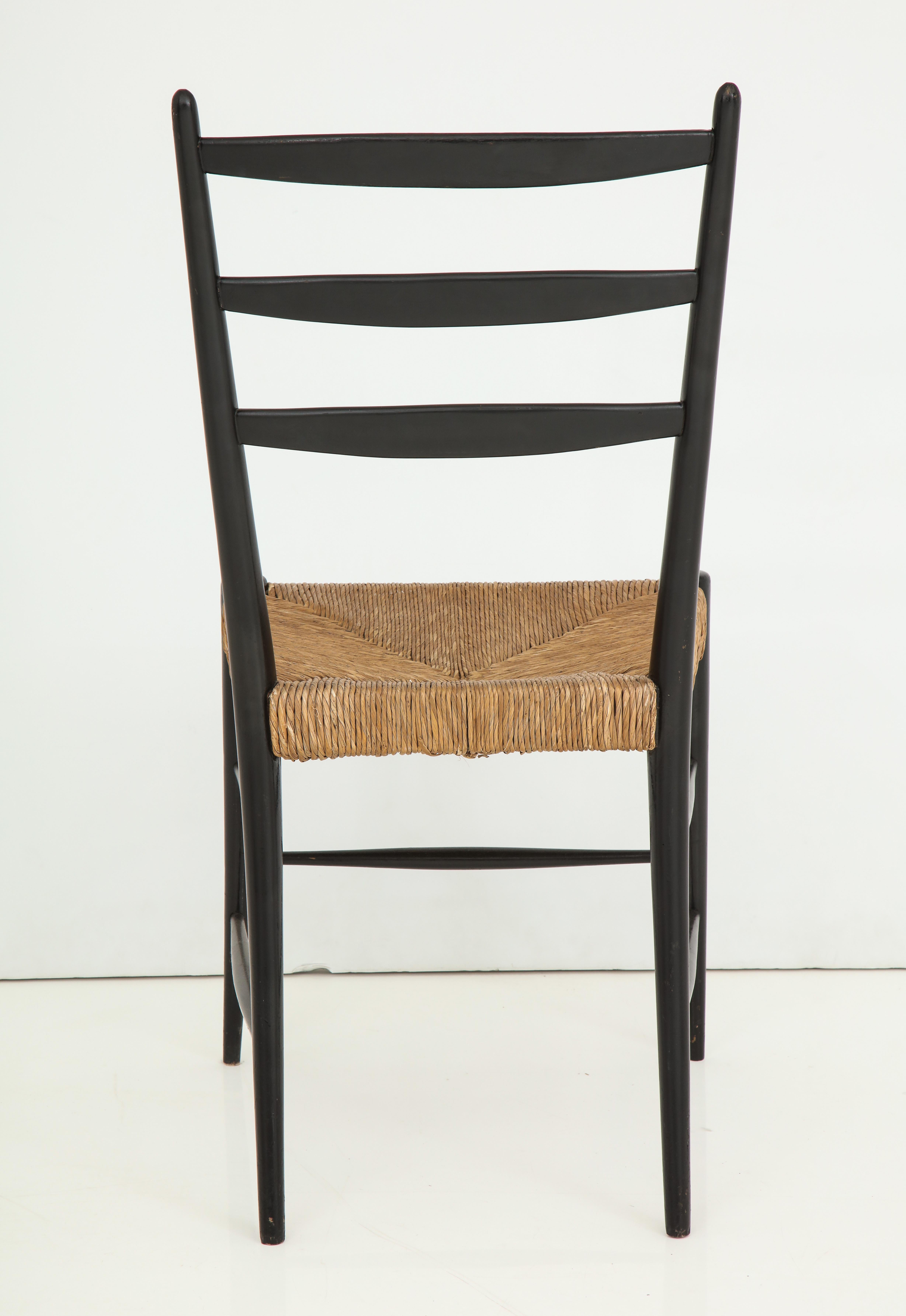 Set of Four Black Lacquer & Rattan Chairs For Sale 2