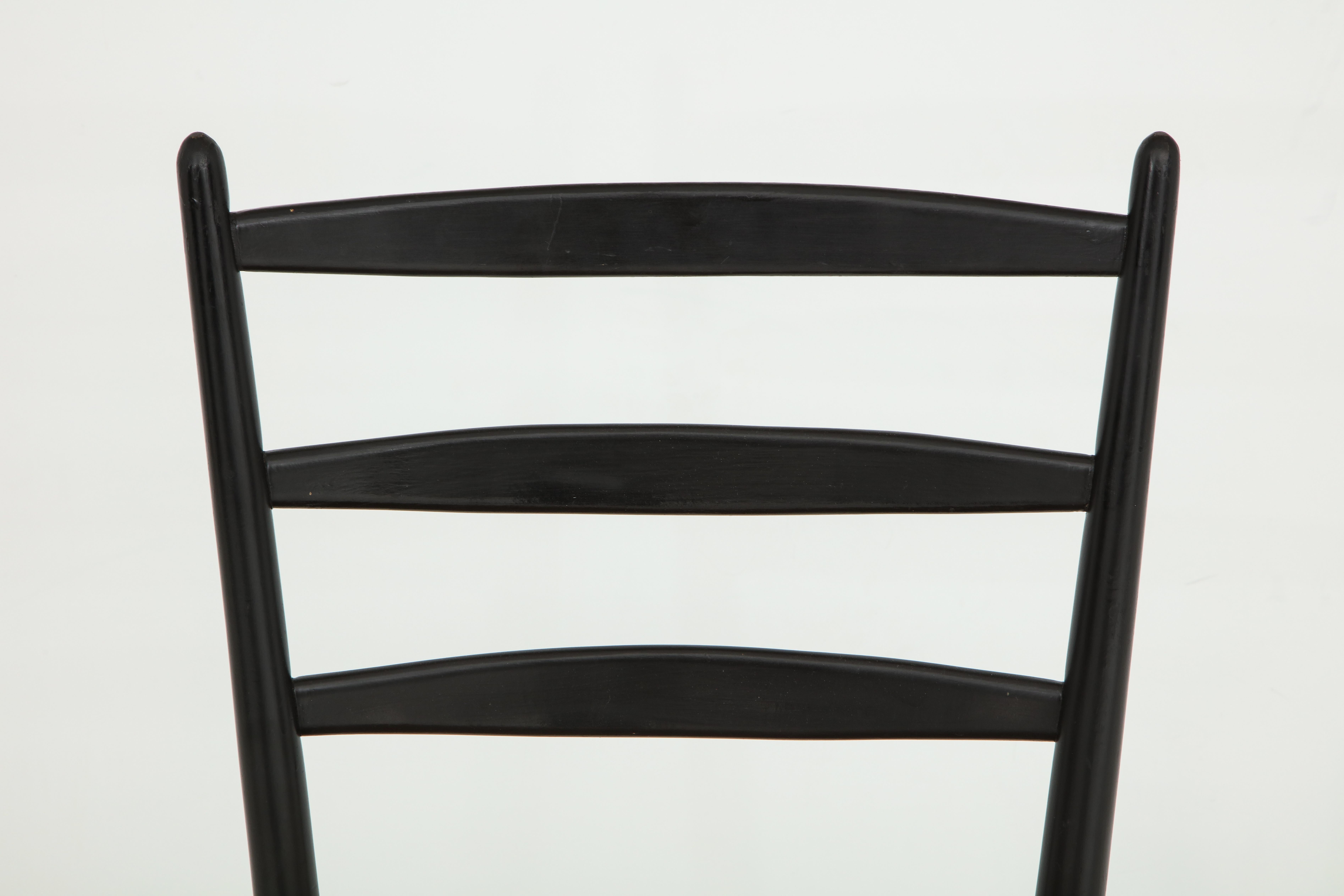 Set of Four Black Lacquer & Rattan Chairs For Sale 3