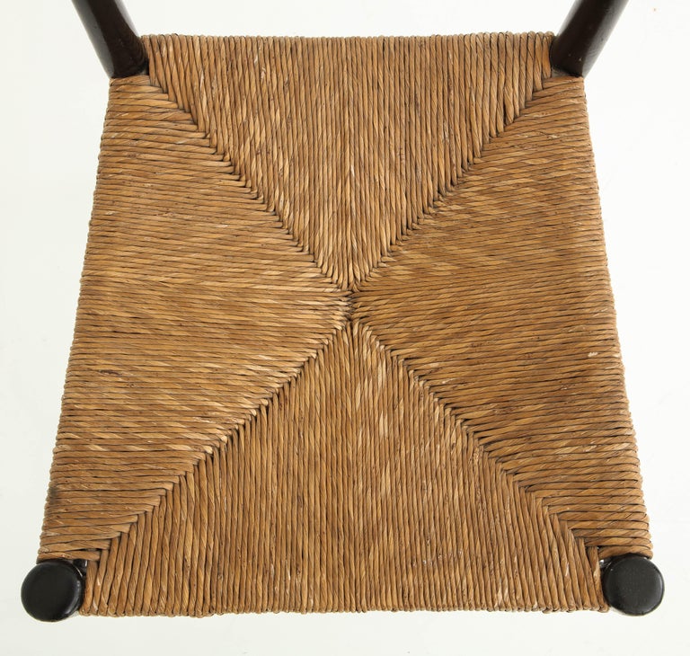 Set of Four Black Lacquer and Rattan Chairs For Sale at 1stDibs