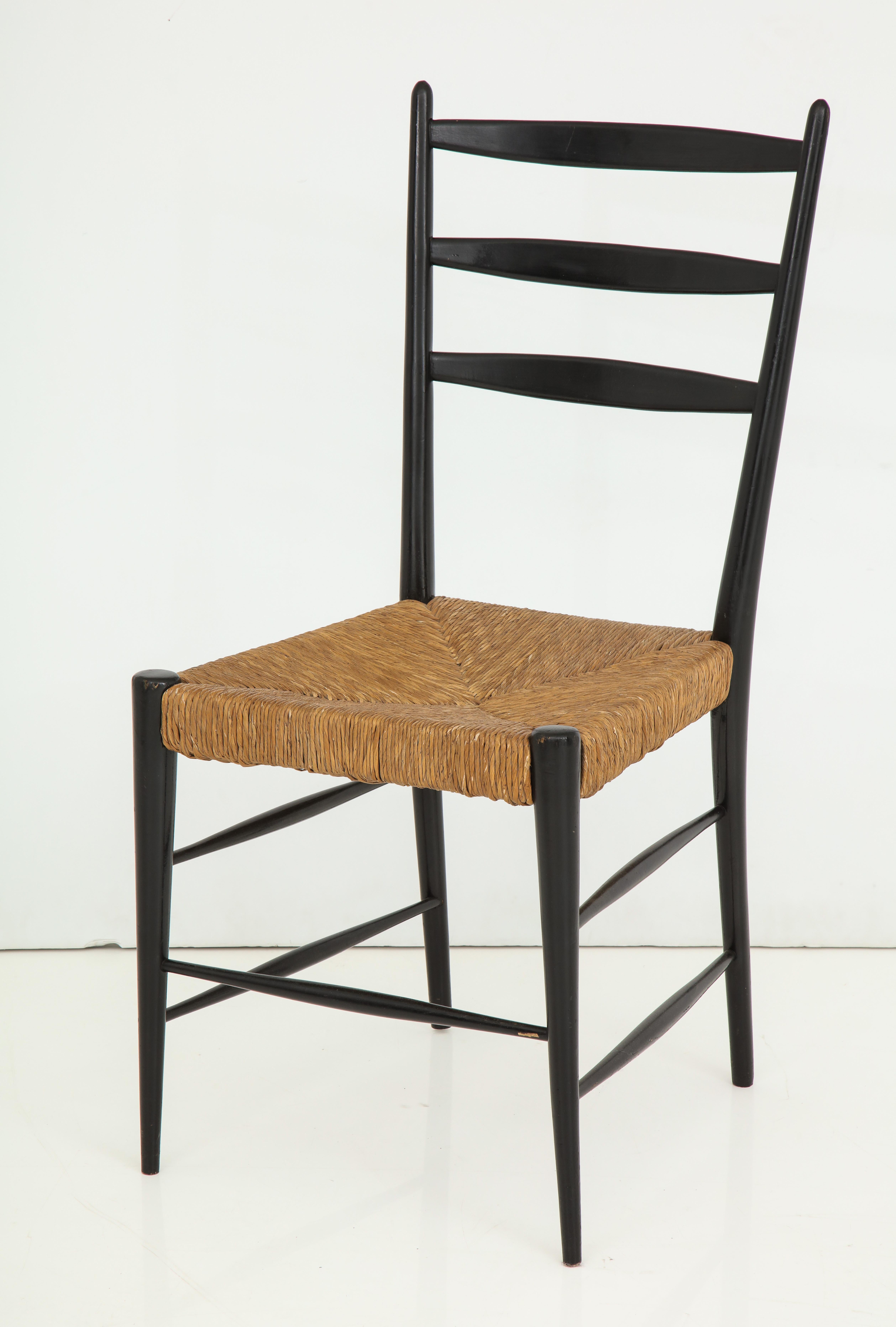 Set of Four Black Lacquer & Rattan Chairs For Sale 5