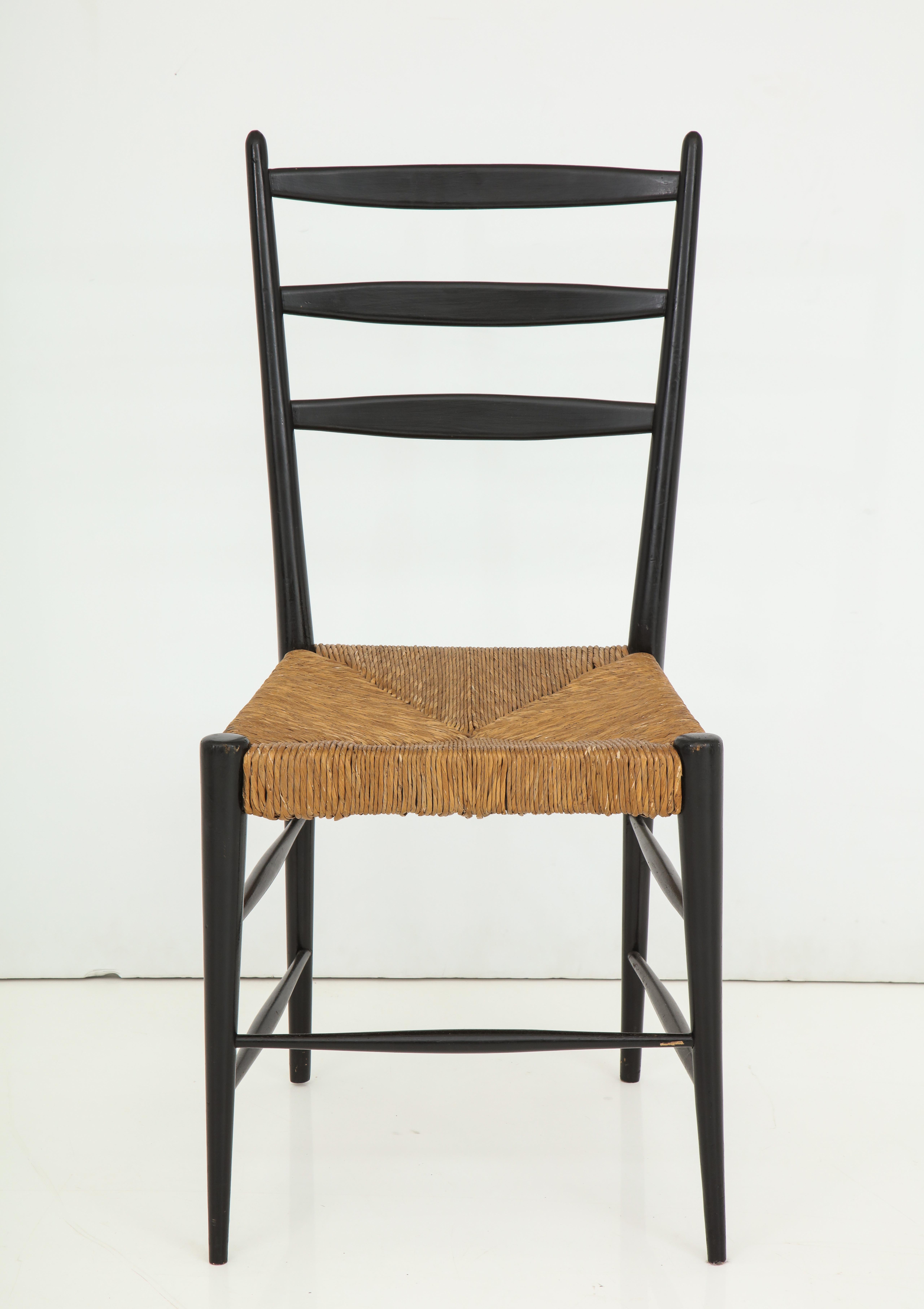 Set of Four Black Lacquer & Rattan Chairs For Sale 7