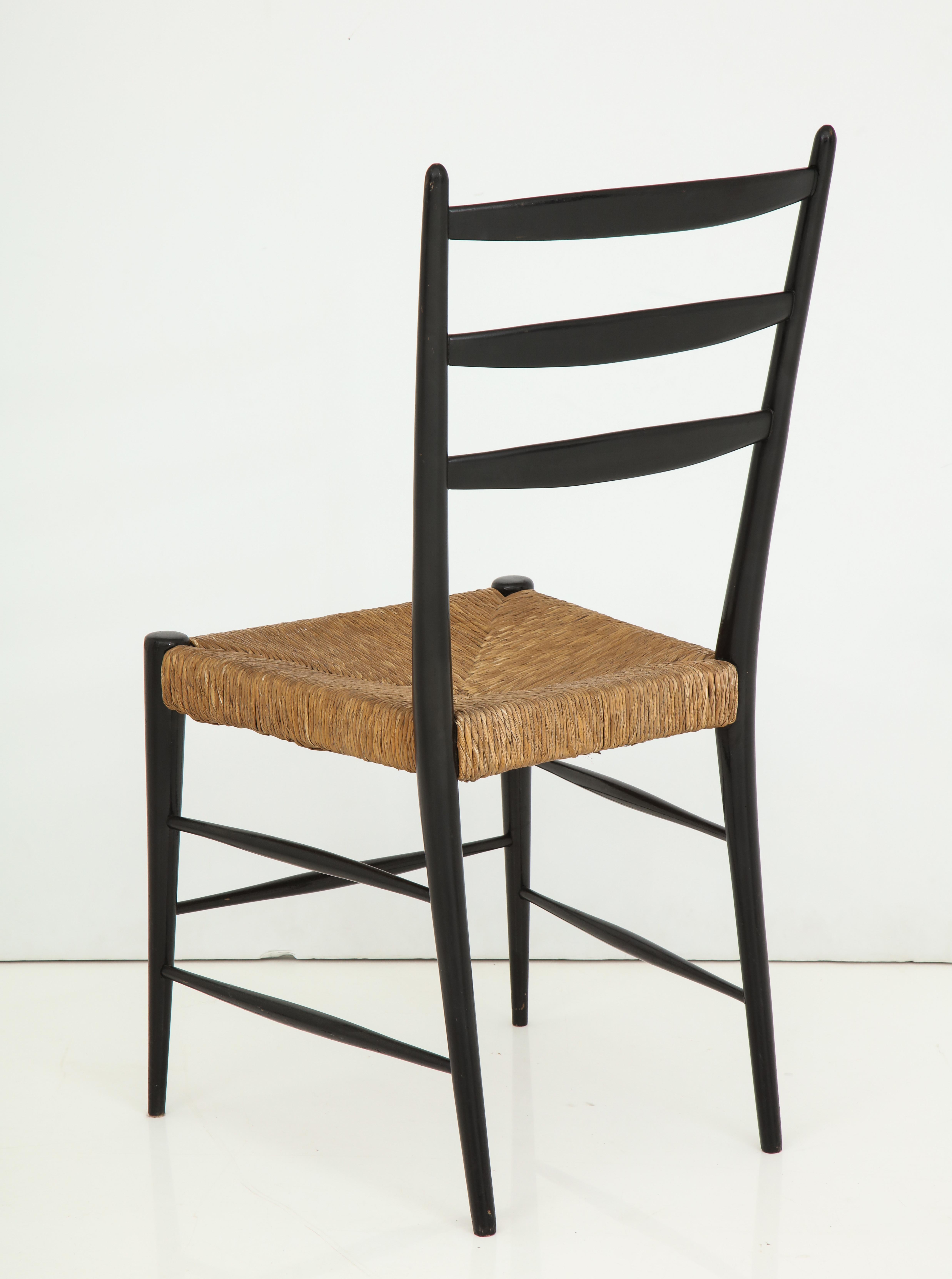 Set of Four Black Lacquer & Rattan Chairs For Sale 8