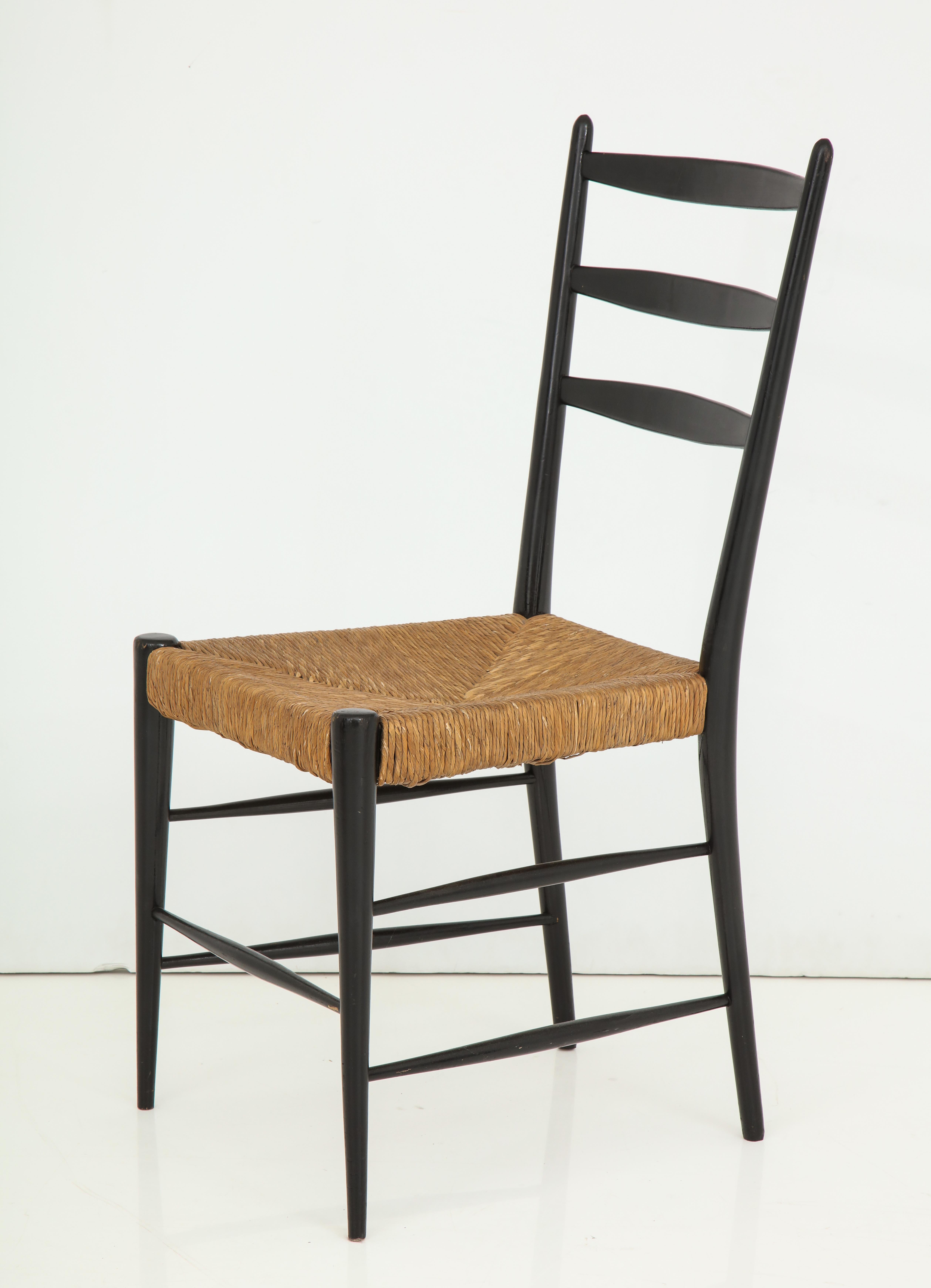 Set of Four Black Lacquer & Rattan Chairs For Sale 9