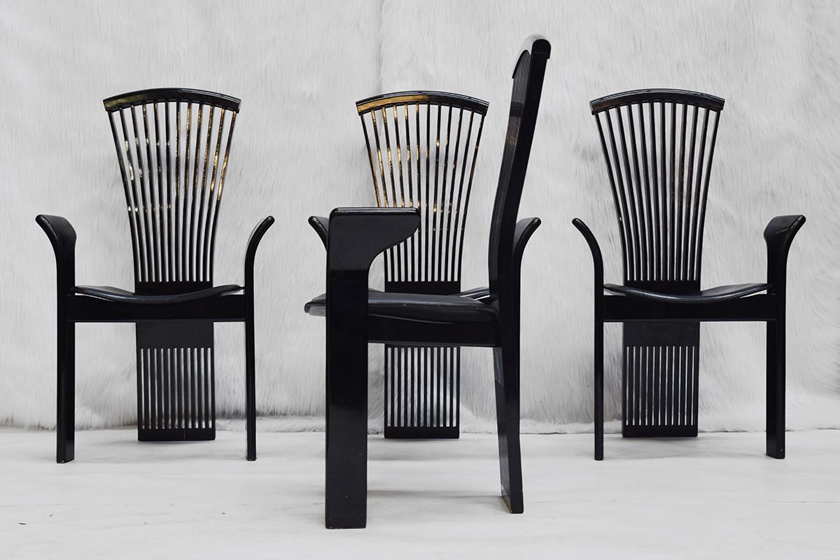 Post-Modern Set of Four Black Lacquered Dining Chairs by Pietro Costantini, Italy, 1980s For Sale