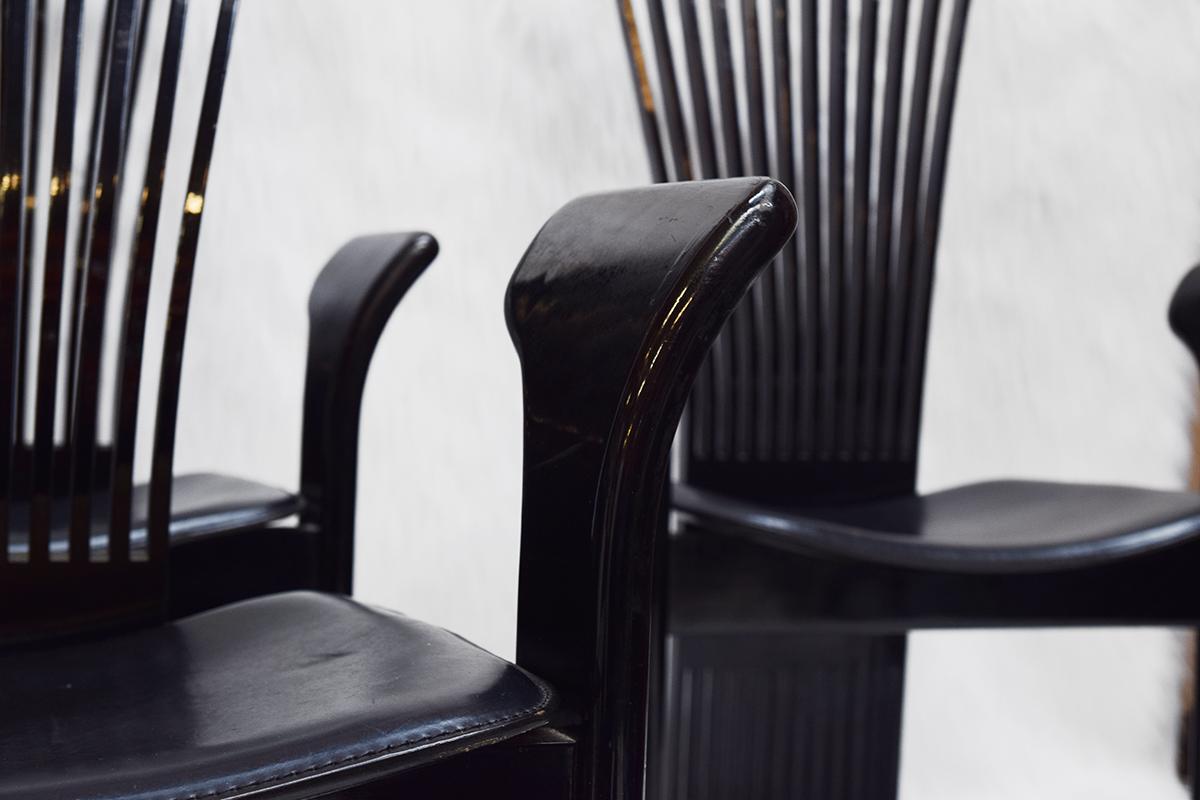 Italian Set of Four Black Lacquered Dining Chairs by Pietro Costantini, Italy, 1980s For Sale