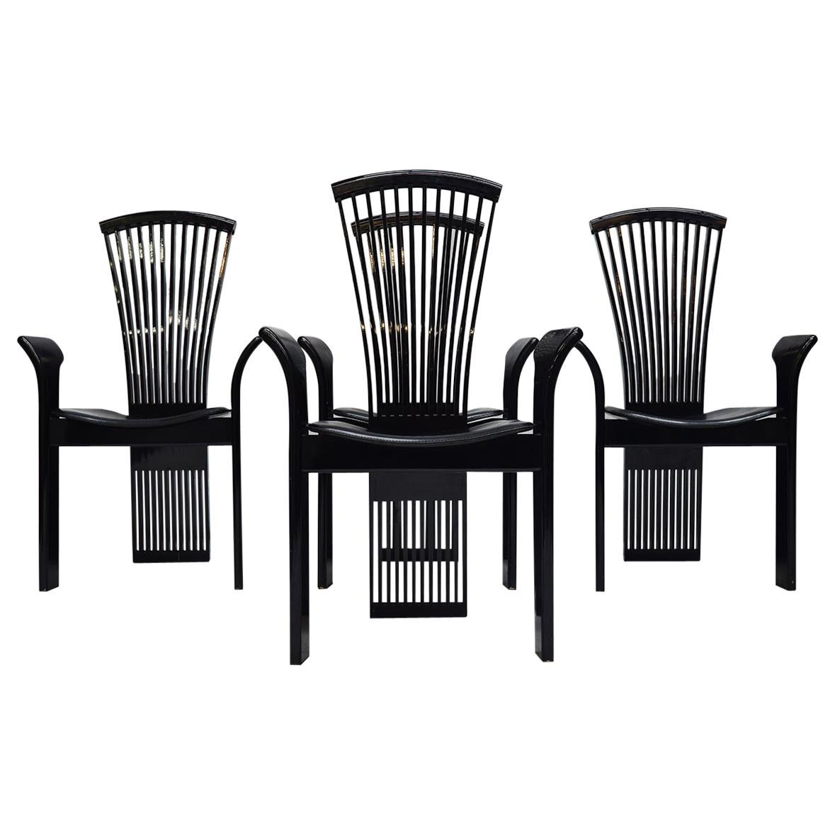 Set of Four Black Lacquered Dining Chairs by Pietro Costantini, Italy, 1980s For Sale