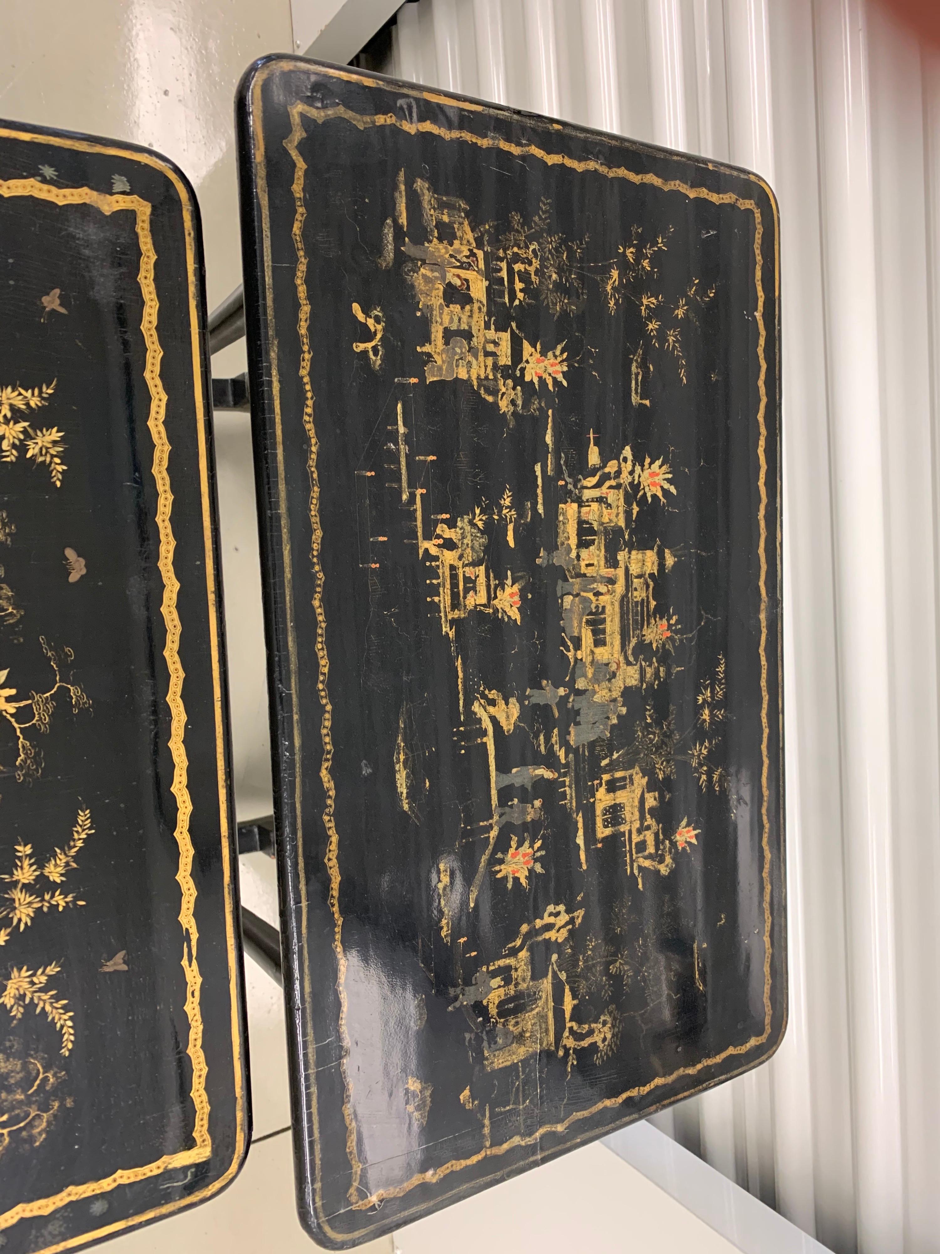 Set of Four Black Lacquered Japanned Chinoiserie Nesting Tables 2