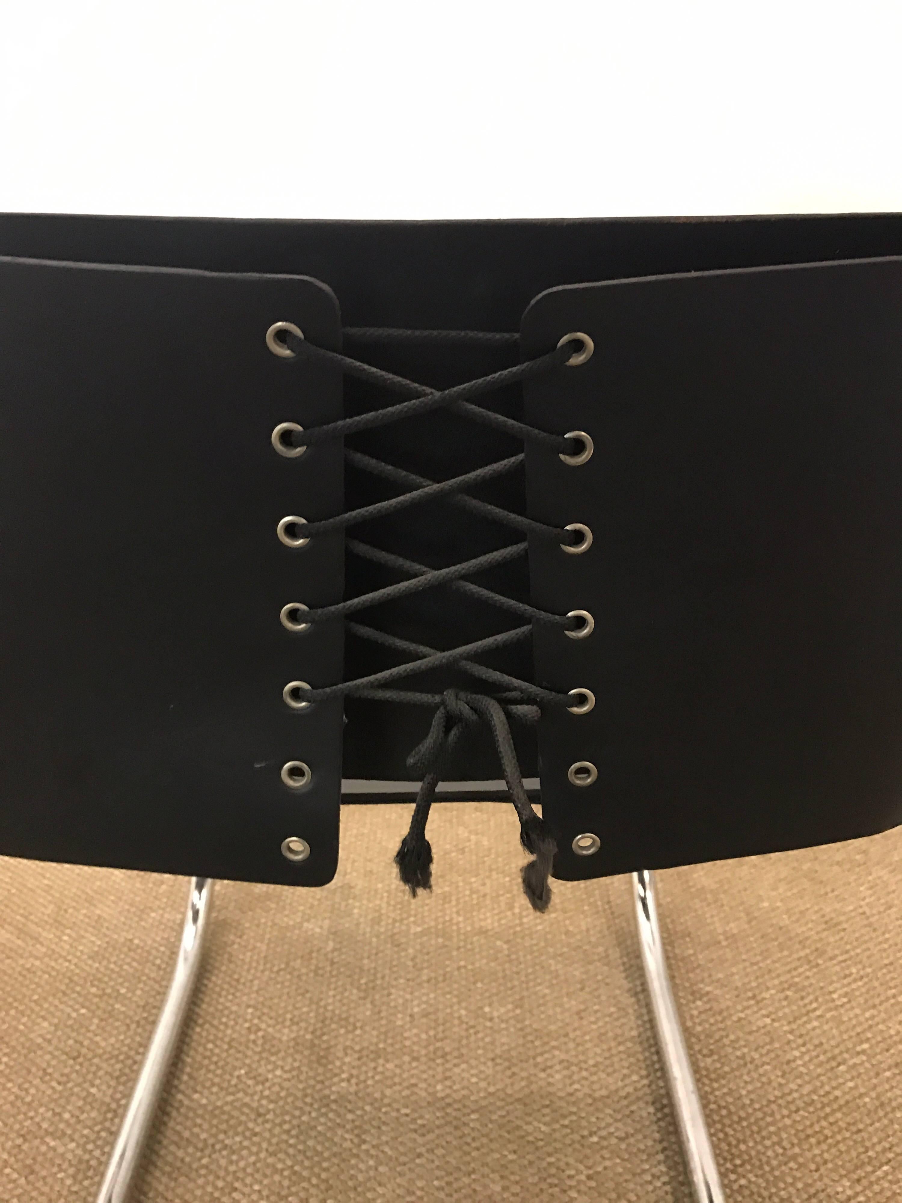 Set of Four Black Leather and Chrome Mies van der Rohe for Knoll Dining Chairs In Excellent Condition In West Hartford, CT