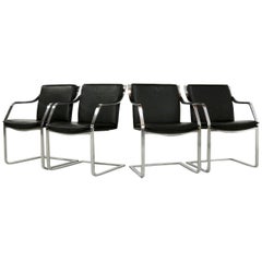 Set of Four Black Leather Armchairs Design Walter Knoll