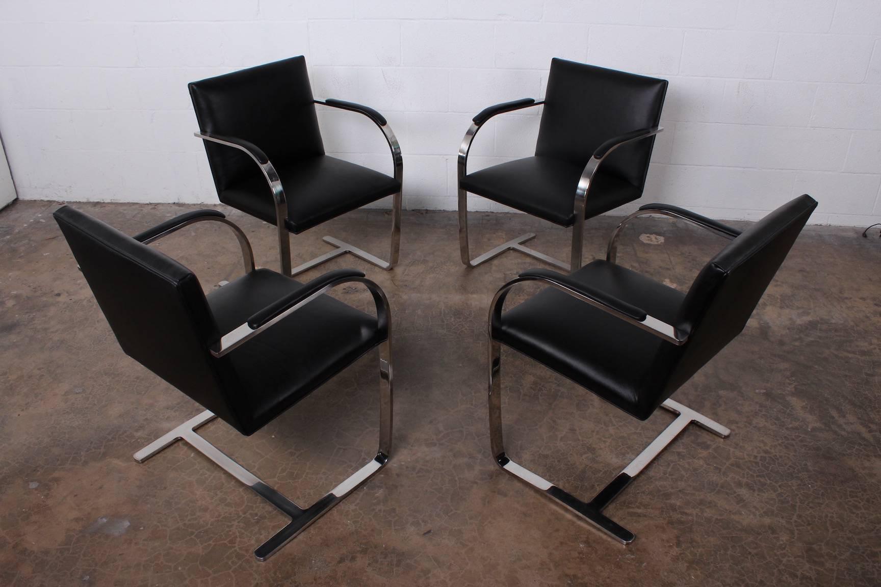 Set of Four Black Leather Brno Chairs for Knoll 5