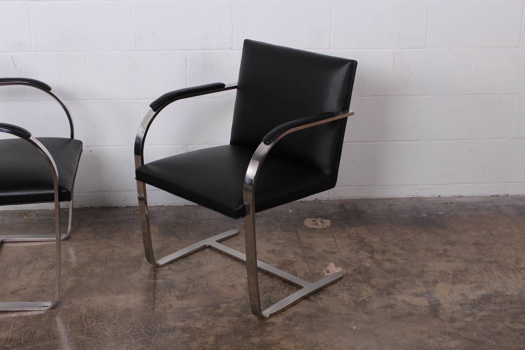 Set of Four Black Leather Brno Chairs for Knoll In Excellent Condition In Dallas, TX