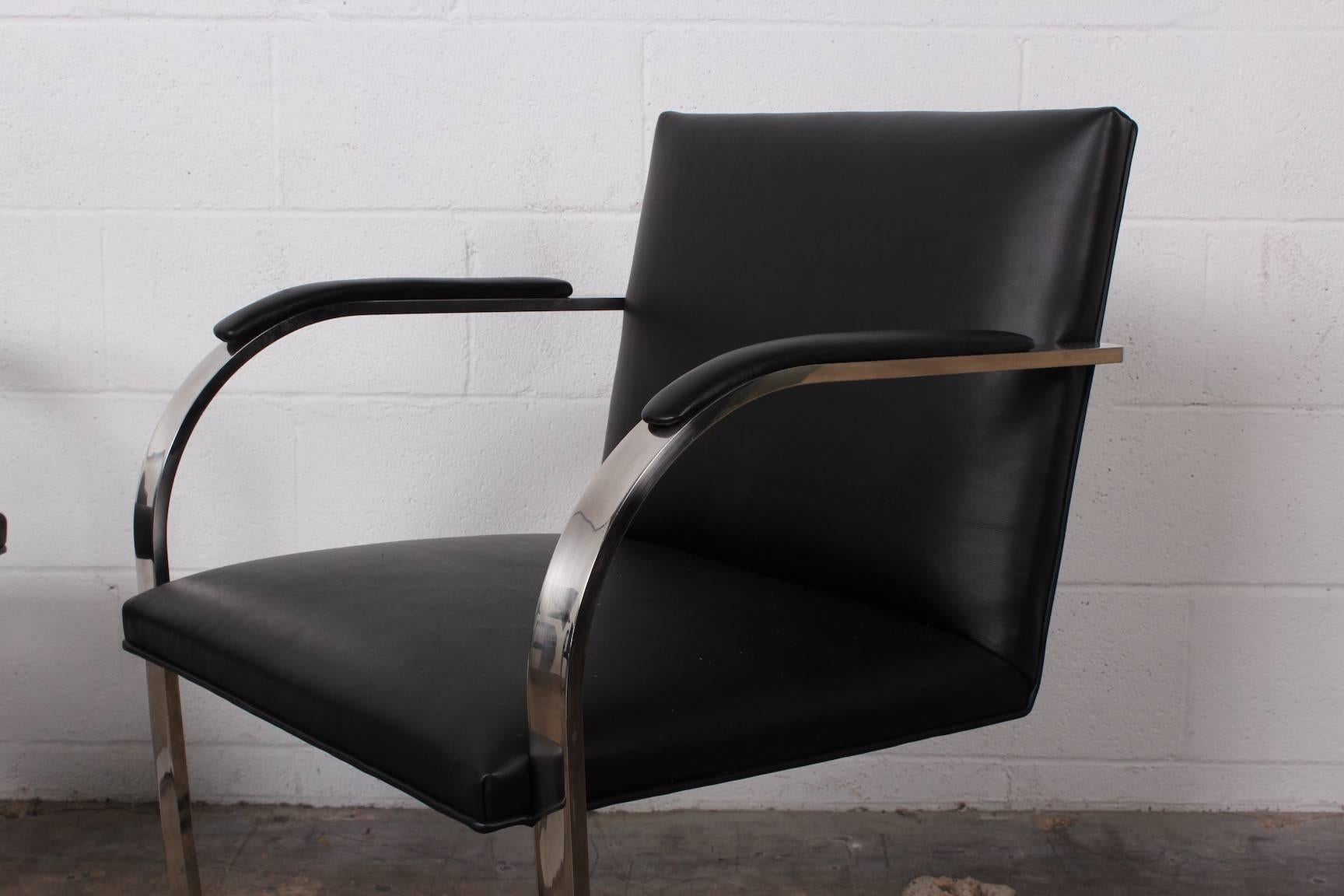 Mid-20th Century Set of Four Black Leather Brno Chairs for Knoll