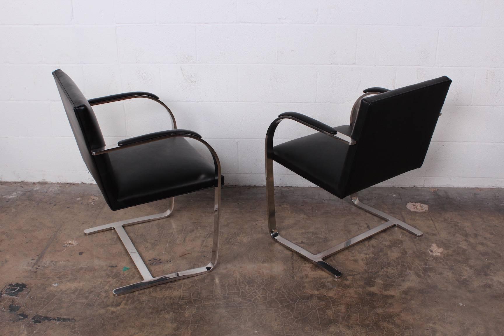 Set of Four Black Leather Brno Chairs for Knoll 2