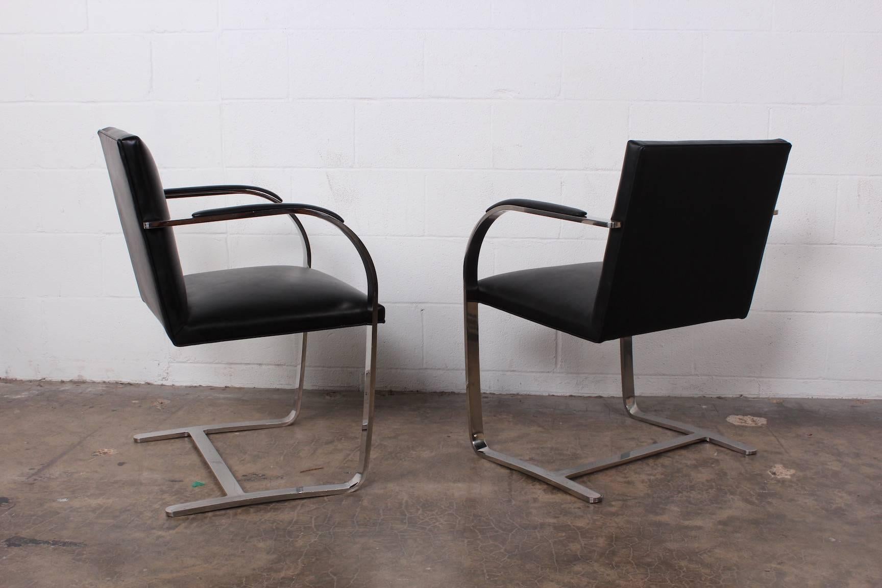 Set of Four Black Leather Brno Chairs for Knoll 3