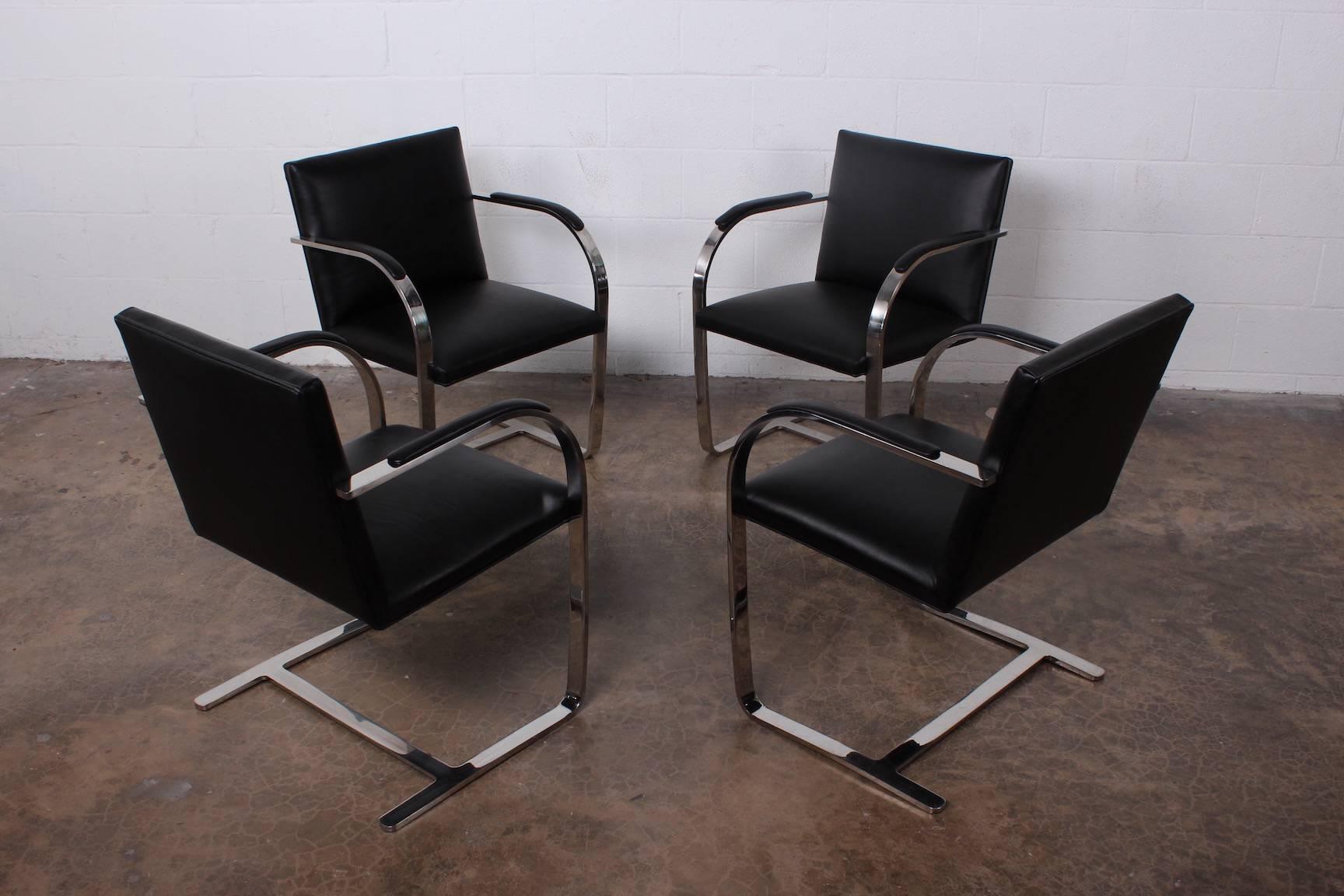 Set of Four Black Leather Brno Chairs for Knoll 4