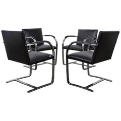 Set of Four Black Leather Brno Chairs for Knoll