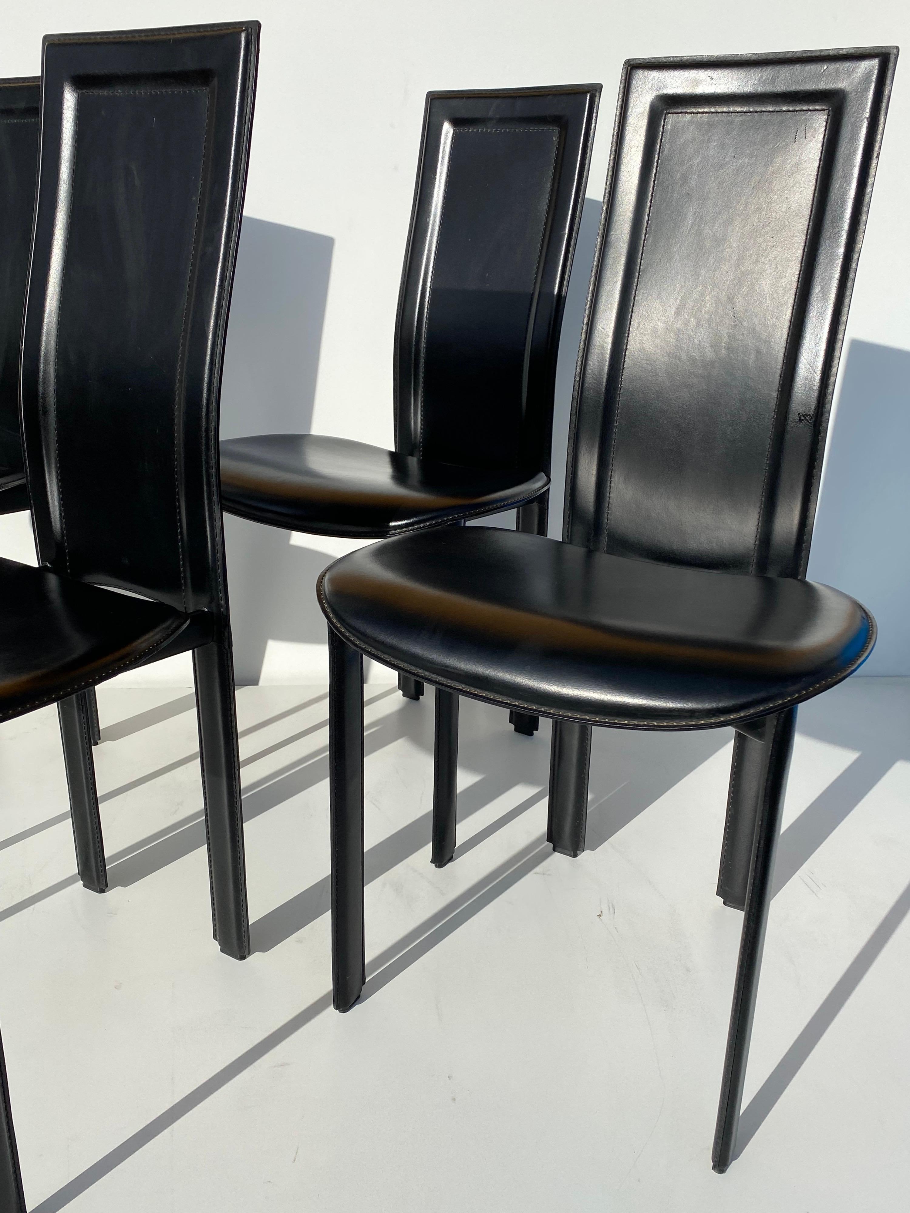 Mid-Century Modern Set of Four Black Leather Chairs by Cattelan Italia For Sale