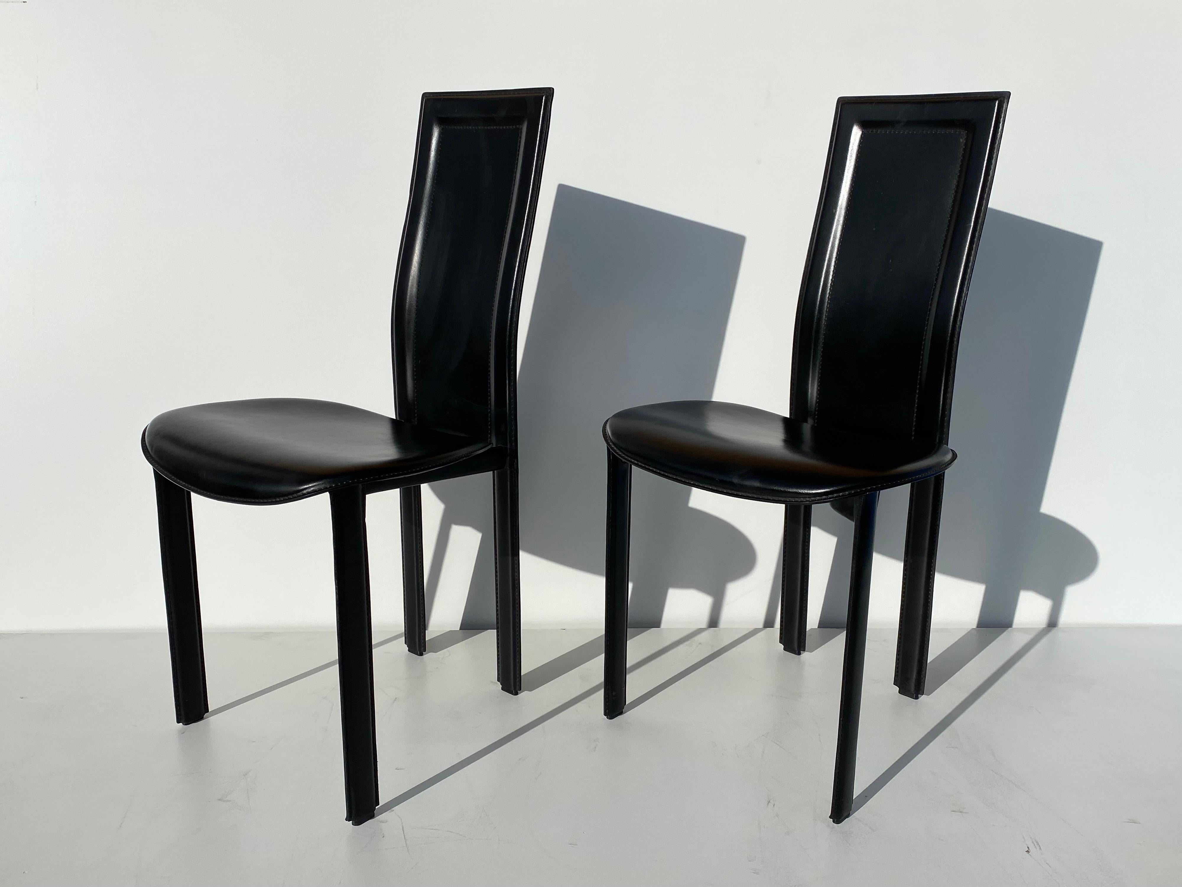Italian Set of Four Black Leather Chairs by Cattelan Italia For Sale