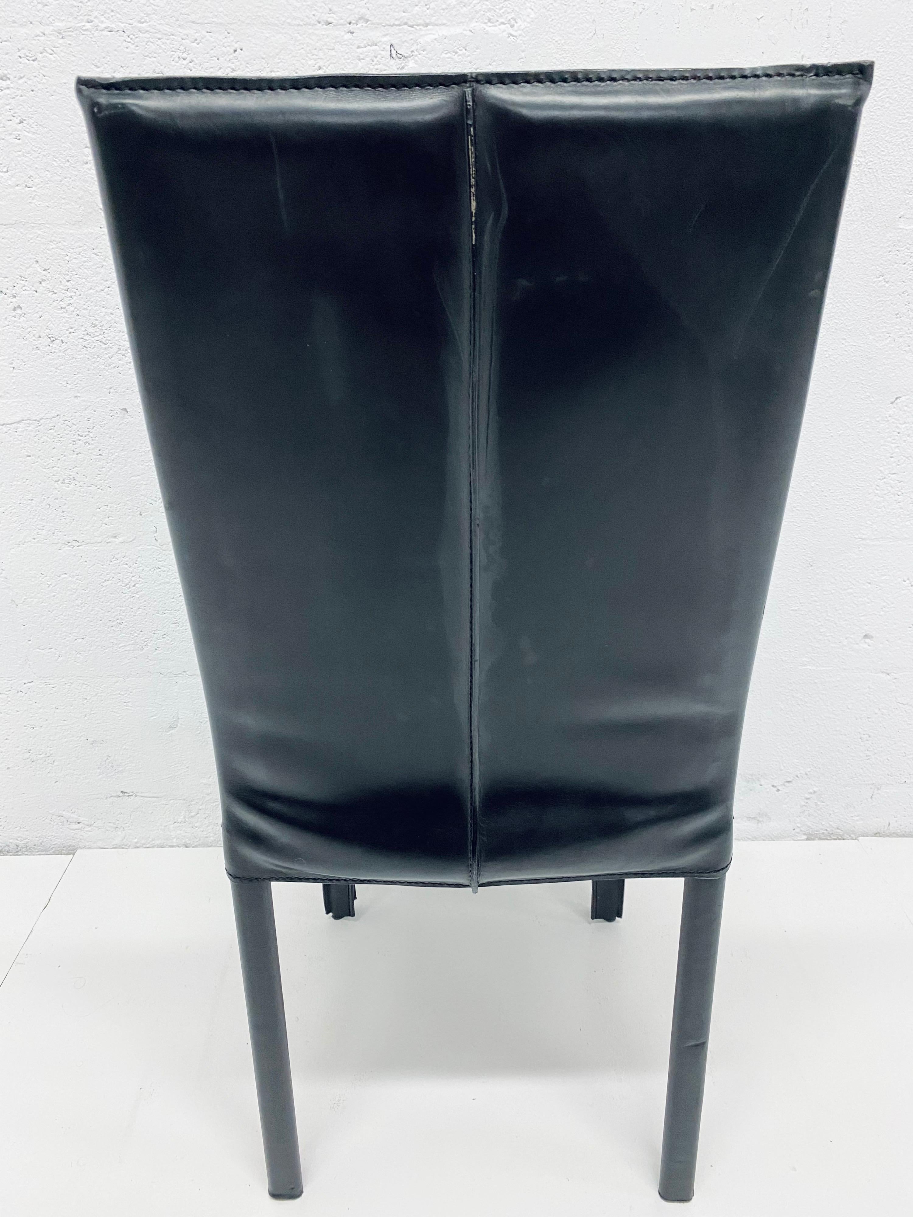 Set of Four Black Leather Dining Chairs by Arper, Italy 2