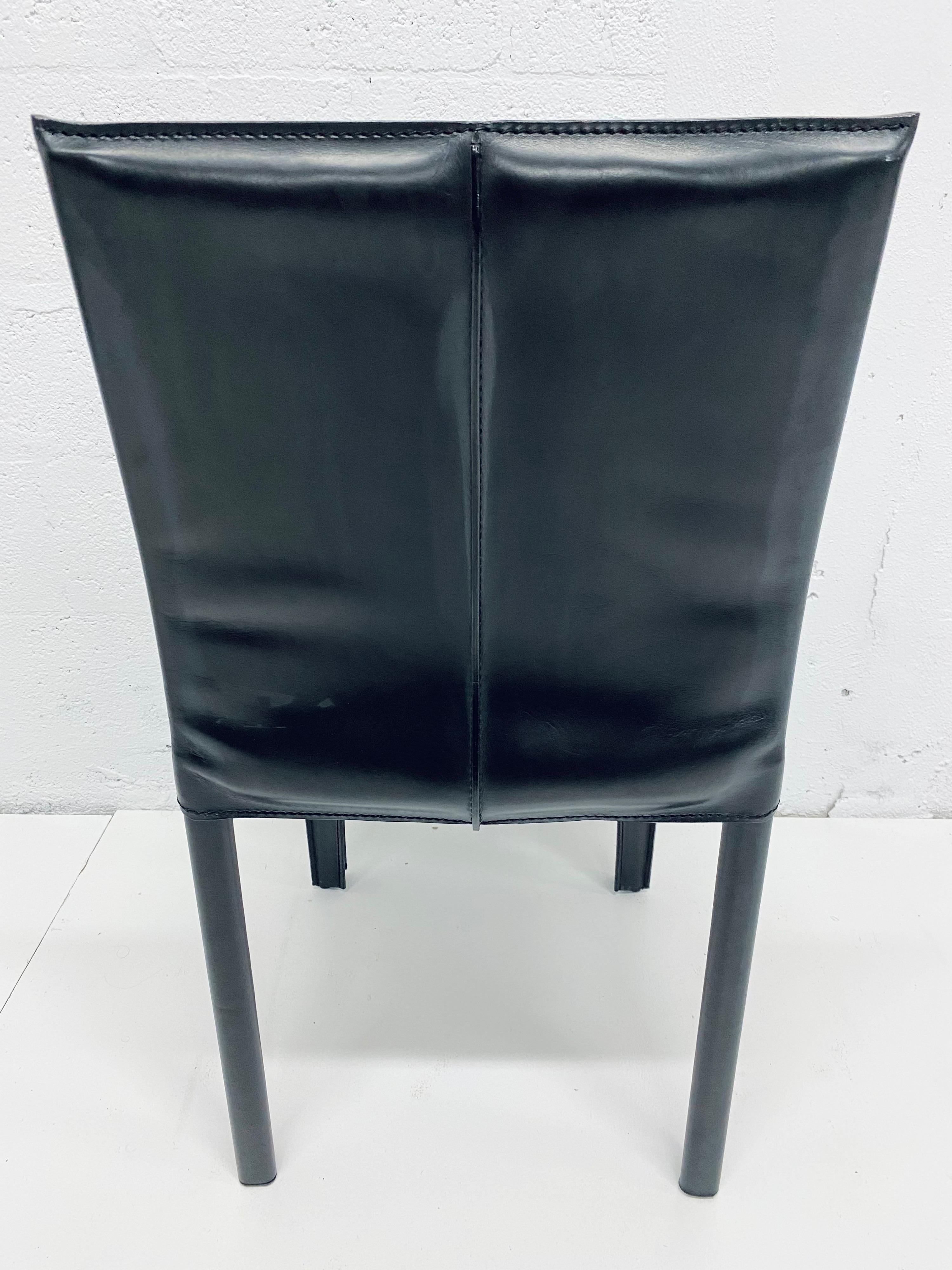 Late 20th Century Set of Four Black Leather Dining Chairs by Arper, Italy