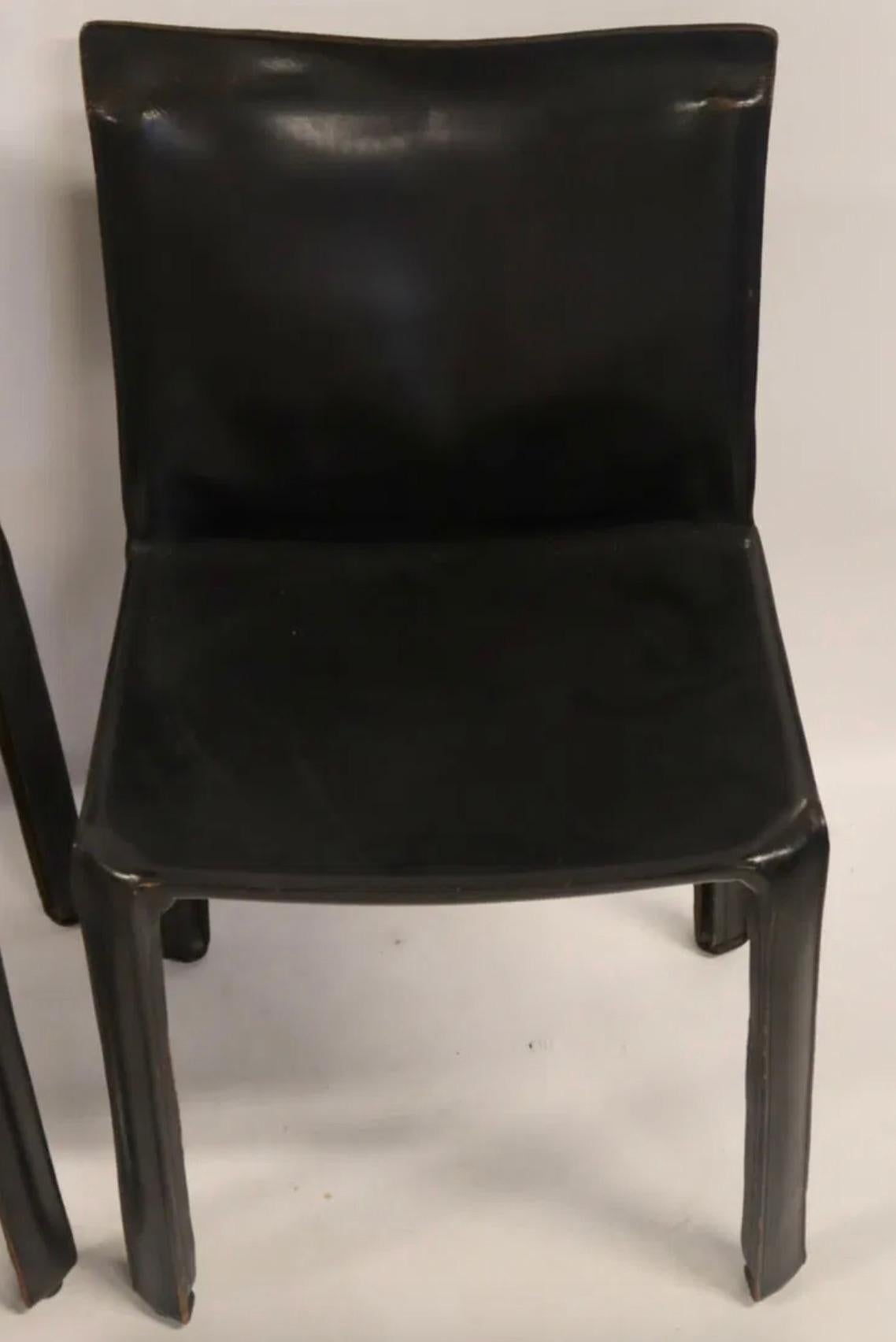 Italian Set of Four Black Leather Mario Bellini for Cassina Cab Chairs For Sale