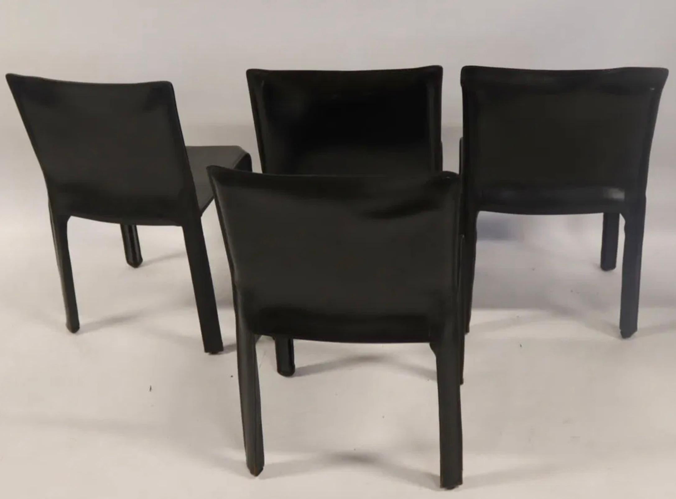 Set of Four Black Leather Mario Bellini for Cassina Cab Chairs In Good Condition For Sale In New York, NY