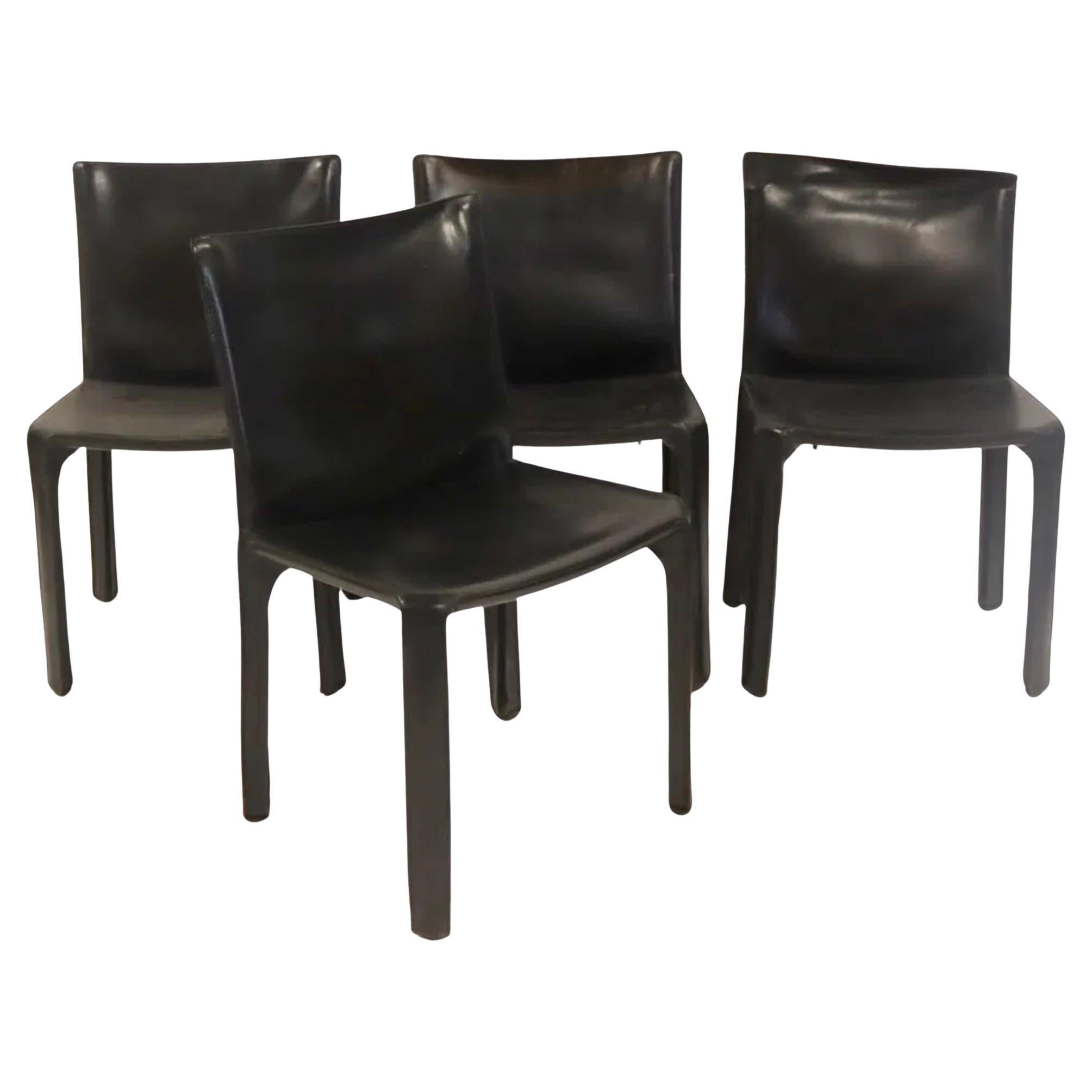 Set of Four Black Leather Mario Bellini for Cassina Cab Chairs For Sale