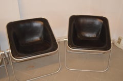 Set of Four Black Leather "Plona" Folding Chairs by Giancarlo Piretti