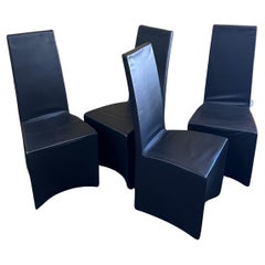 Set of Four Black Leather "Sorbona" Dining Chairs by Tonin Casa