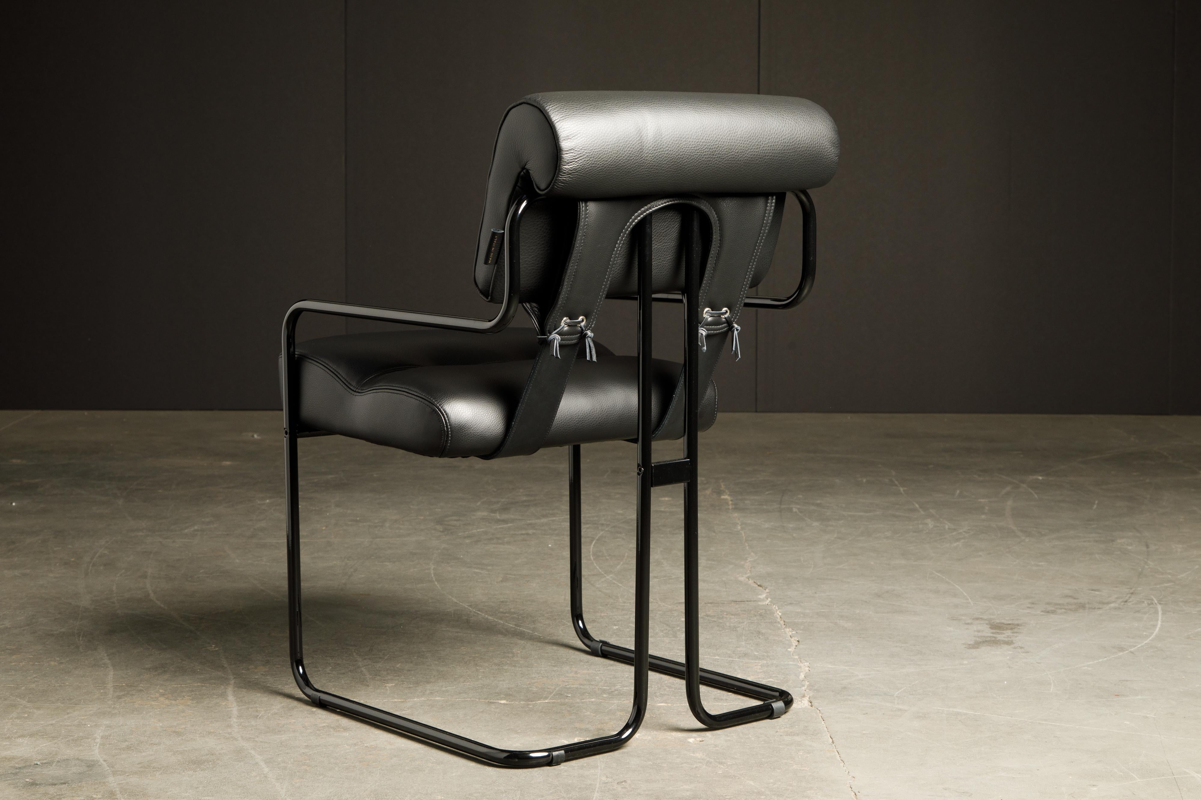 Ensemble de quatre chaises Tucroma en cuir noir par Guido Faleschini pour Mariani, New 3