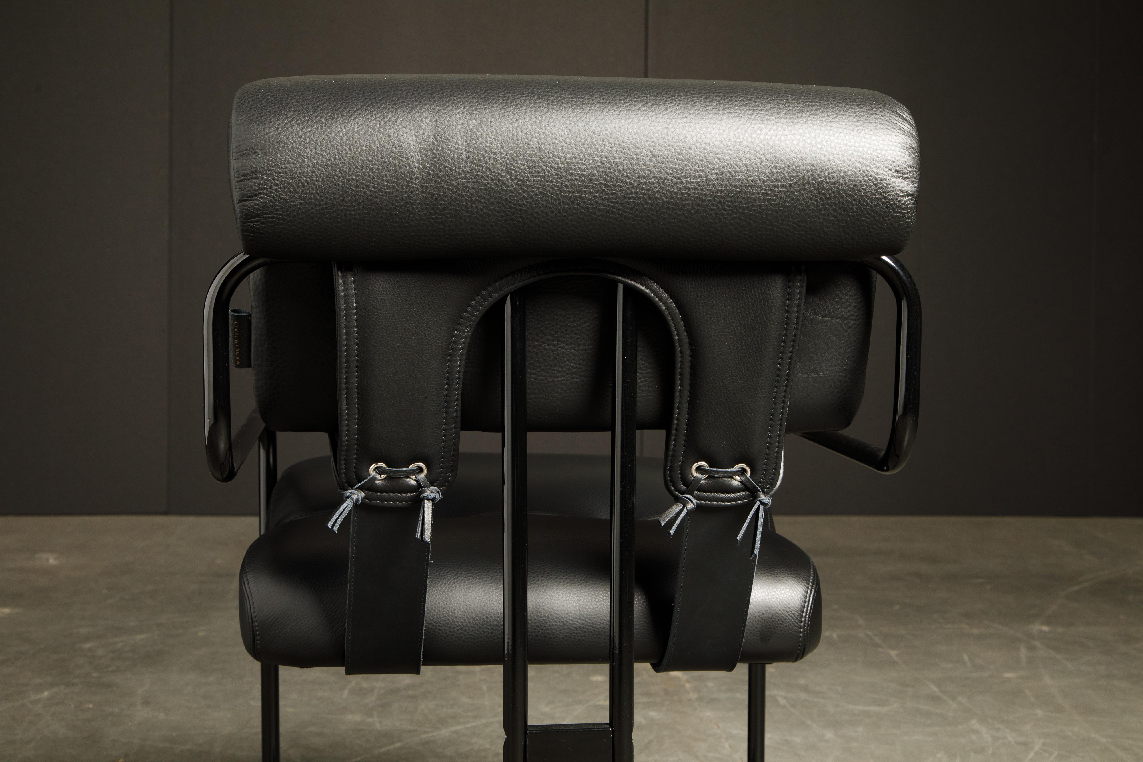 Ensemble de quatre chaises Tucroma en cuir noir par Guido Faleschini pour Mariani, New 2