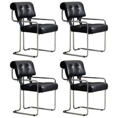 Set of Four Black Leather Tucroma Chairs by Guido Faleschini for Mariani, New