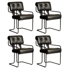 Set of Four Black Leather Tucroma Chairs by Guido Faleschini for Mariani, New