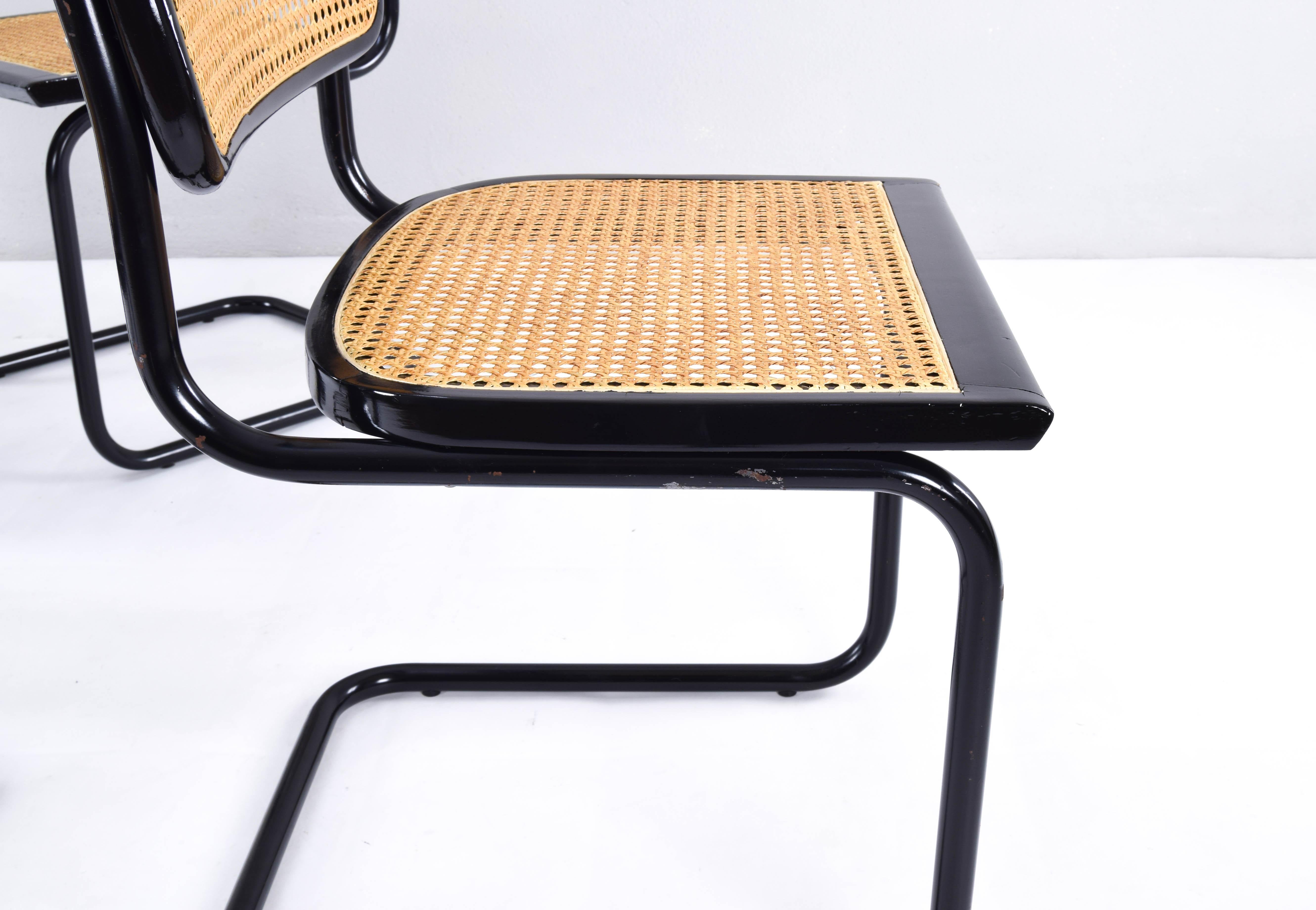 Set of Four Black Mid-Century Modern Marcel Breuer B32 Cesca Chairs, Italy 1970s 4