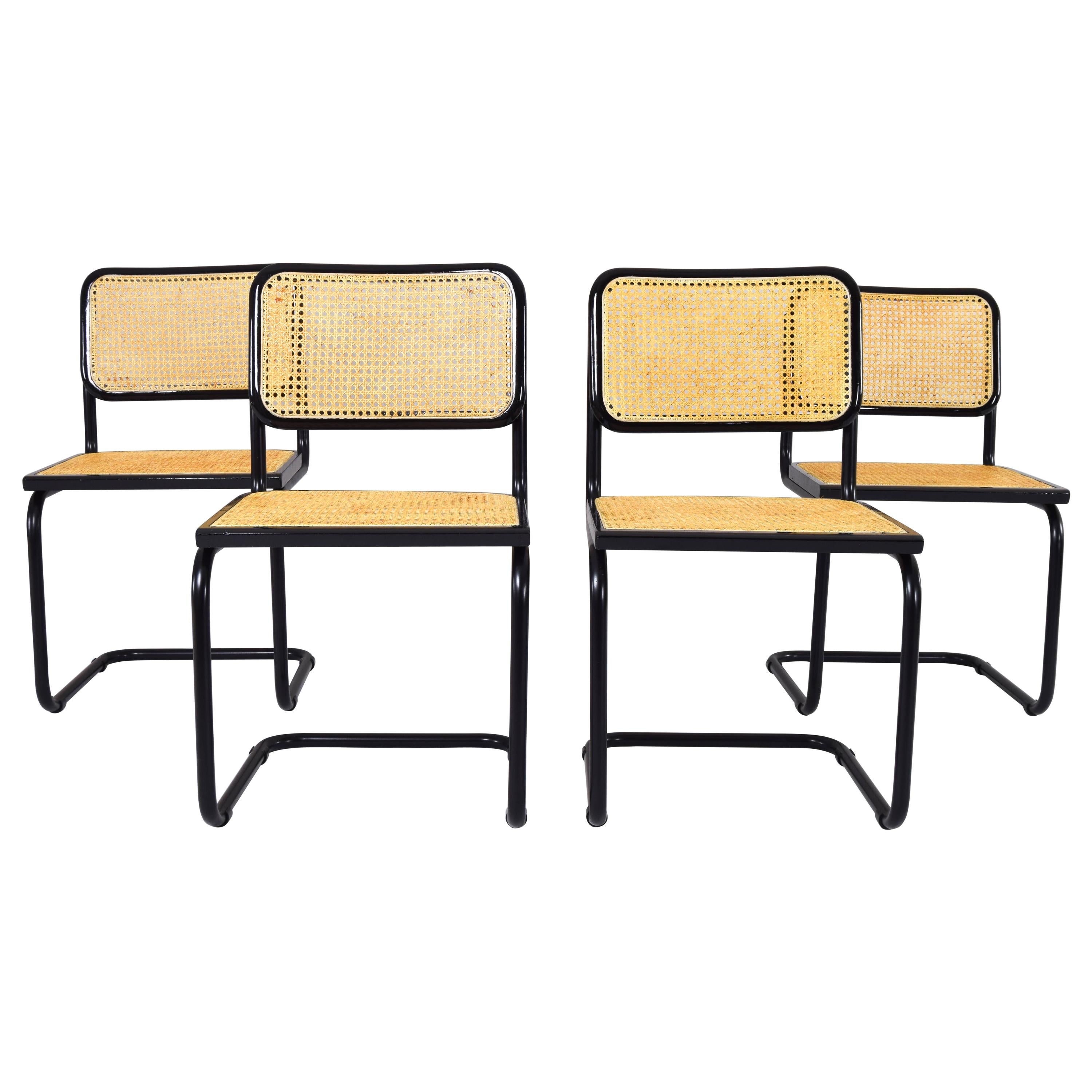 Set of Four Black Mid-Century Modern Marcel Breuer B32 Cesca Chairs, Italy 1970s