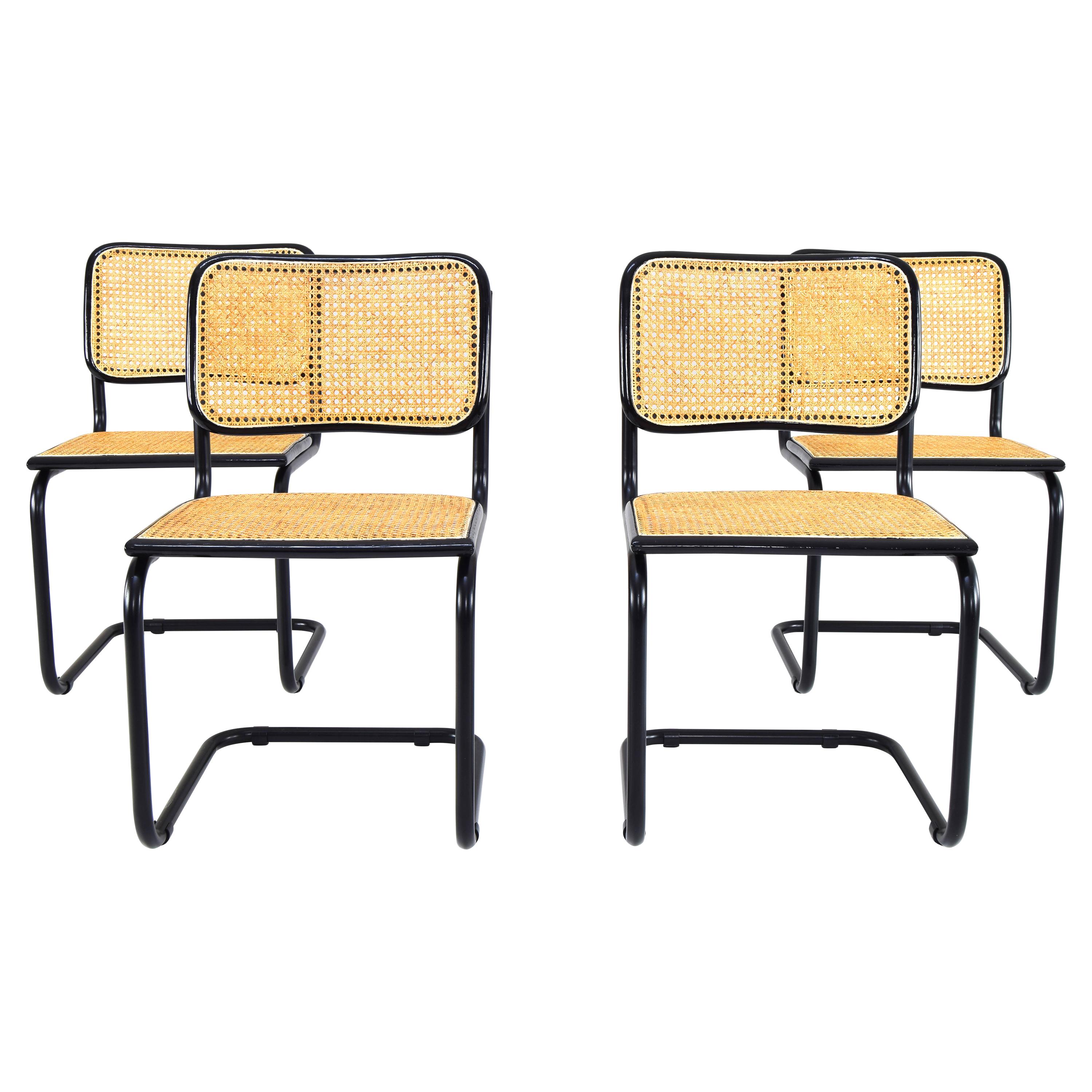 Set of Four Black Mid-Century Modern Marcel Breuer B32 Cesca Chairs, Italy 1970s