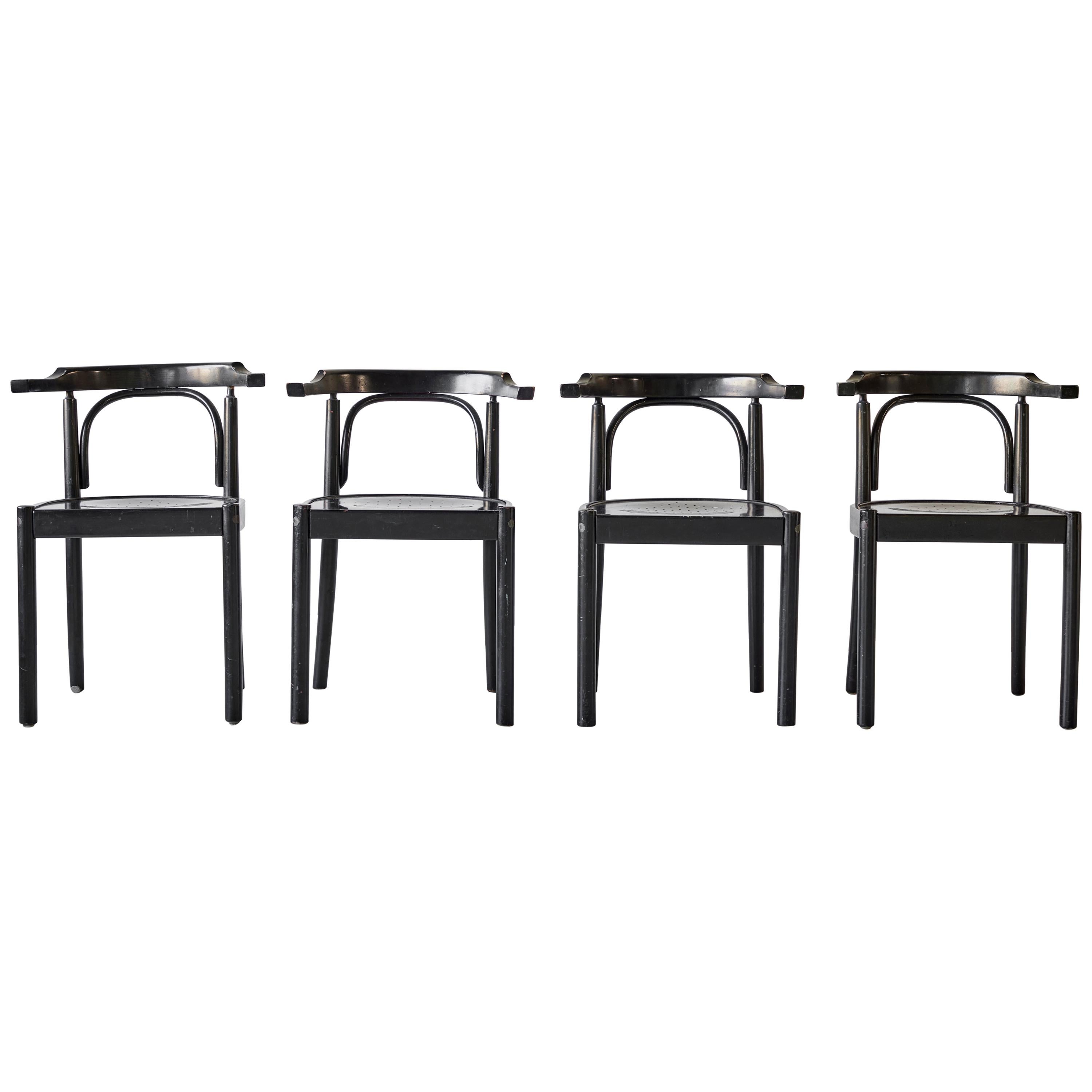 Set of Four Black Painted Chairs