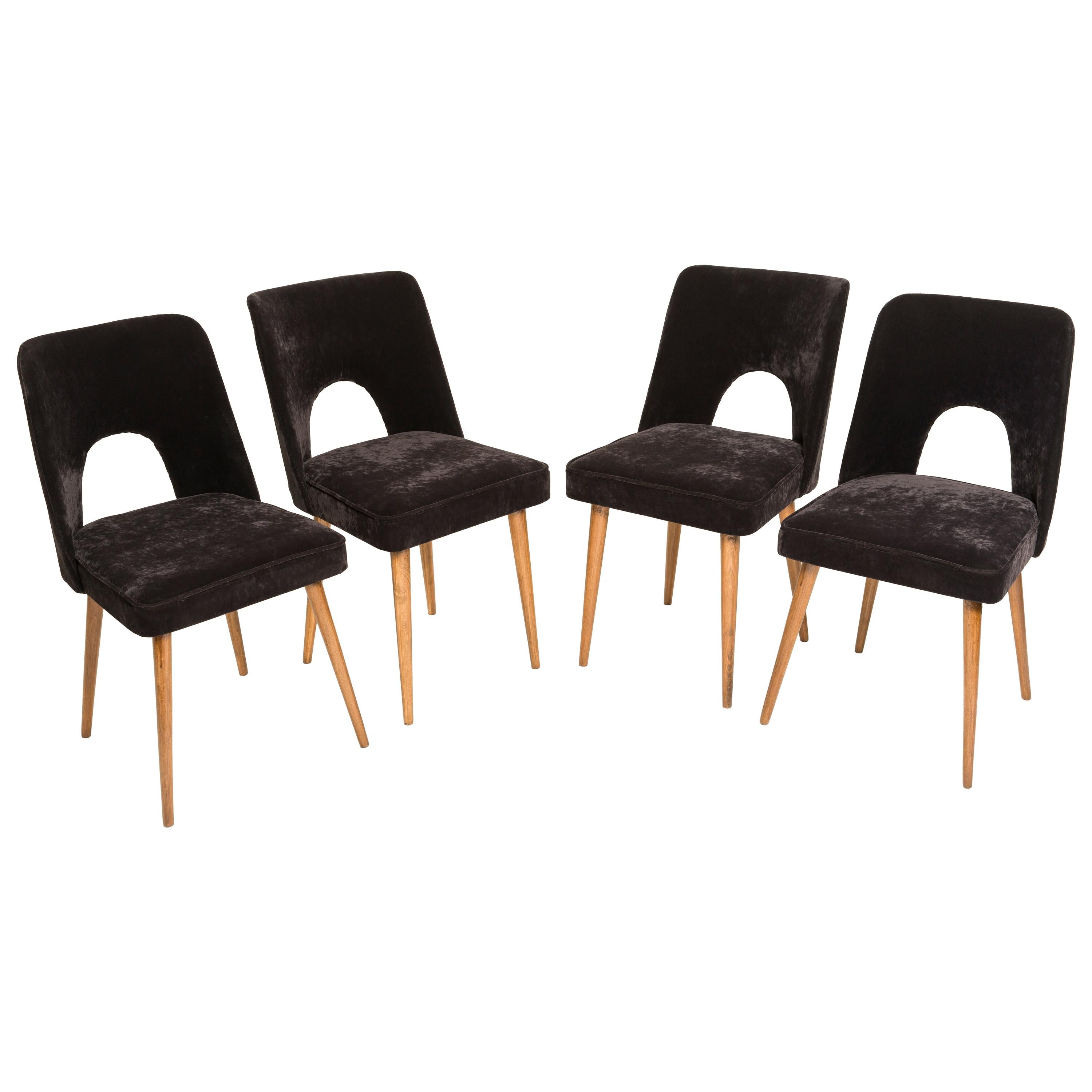 Set of Four Black "Shell" Chairs, Poland, 1960s