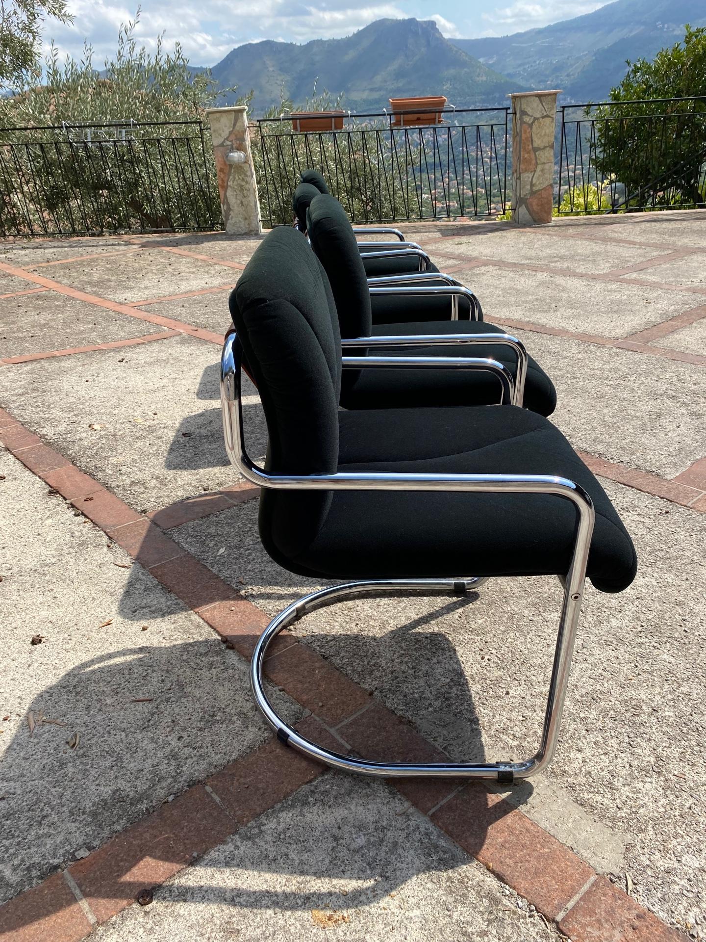 Set of Four Black Velvet Chairs by Guido Faleschini for Hermès 1970s In Good Condition In Palermo, Palermo