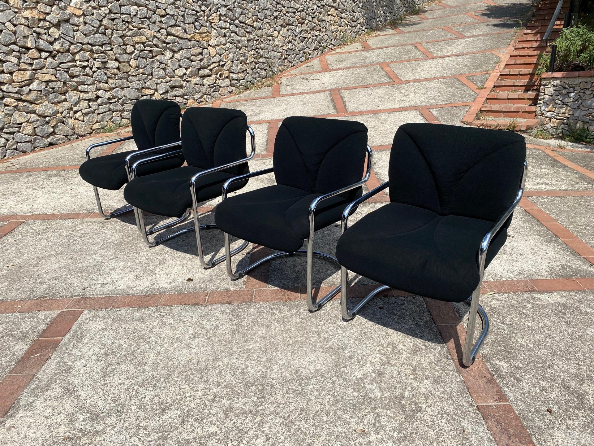 Set of Four Black Velvet Chairs by Guido Faleschini for Hermès 1970s 2