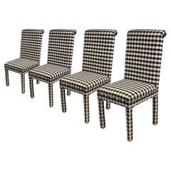 Set of Four Black & White Gingham Parsons Chairs