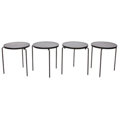 Set of Four Black Wood and Iron Tripod Stacking Tables, 1950s