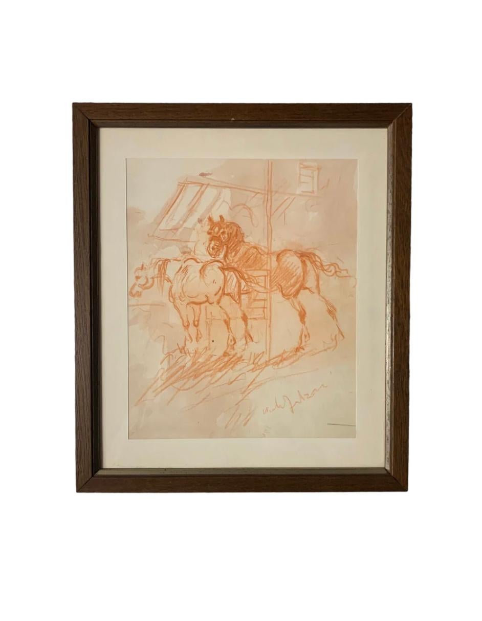 Set of Four Blood Drawings by Giulio Falzoni in Pastel and Watercolor from 60s In Good Condition For Sale In Milano, MI